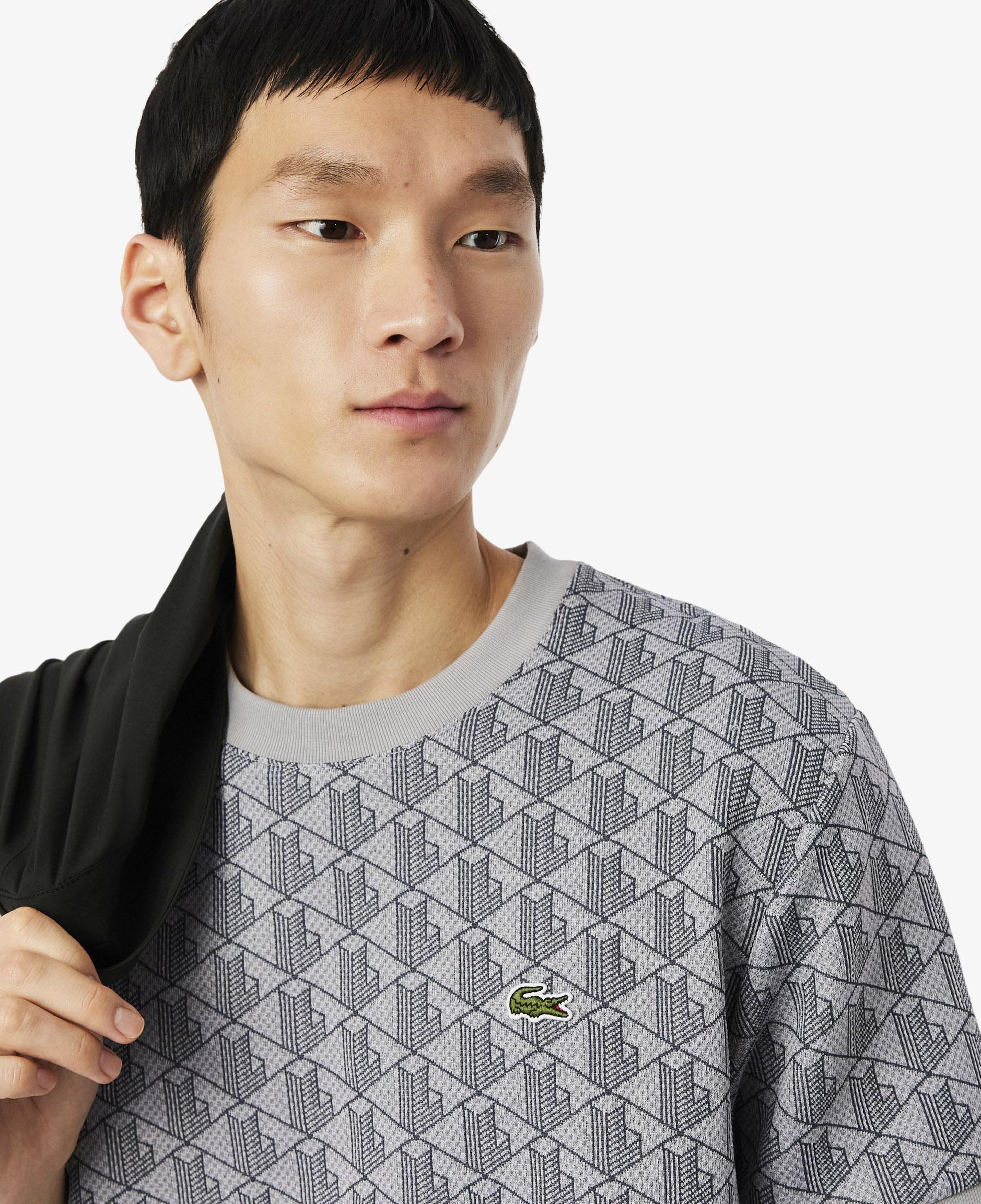 Lacoste Erkek Classic Fit Bisiklet Yaka Monogram Gri T-Shirt