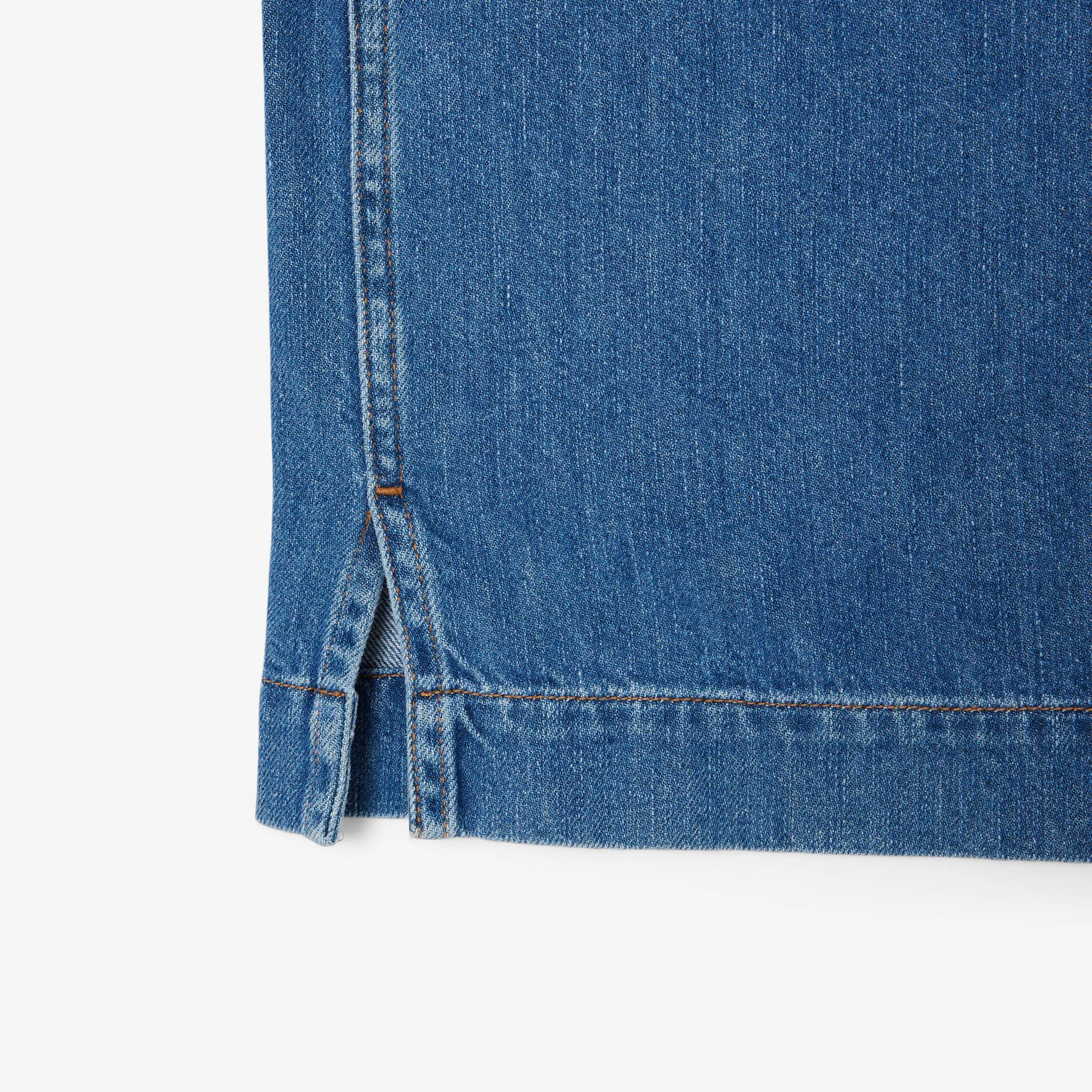 Kadın Oversize Fit Kısa Kollu Polo Yaka Denim Mavi Gömlek