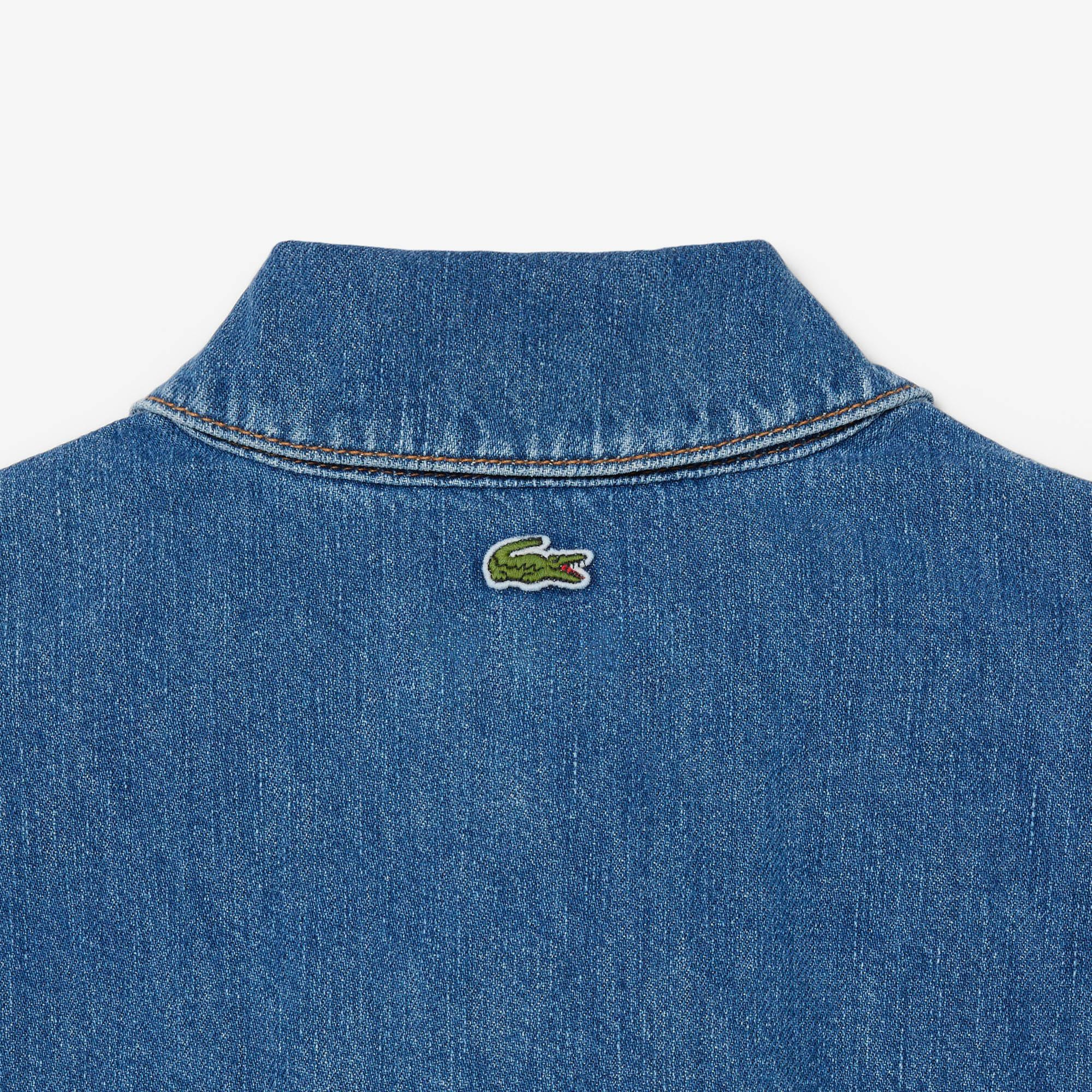 Kadın Oversize Fit Kısa Kollu Polo Yaka Denim Mavi Gömlek