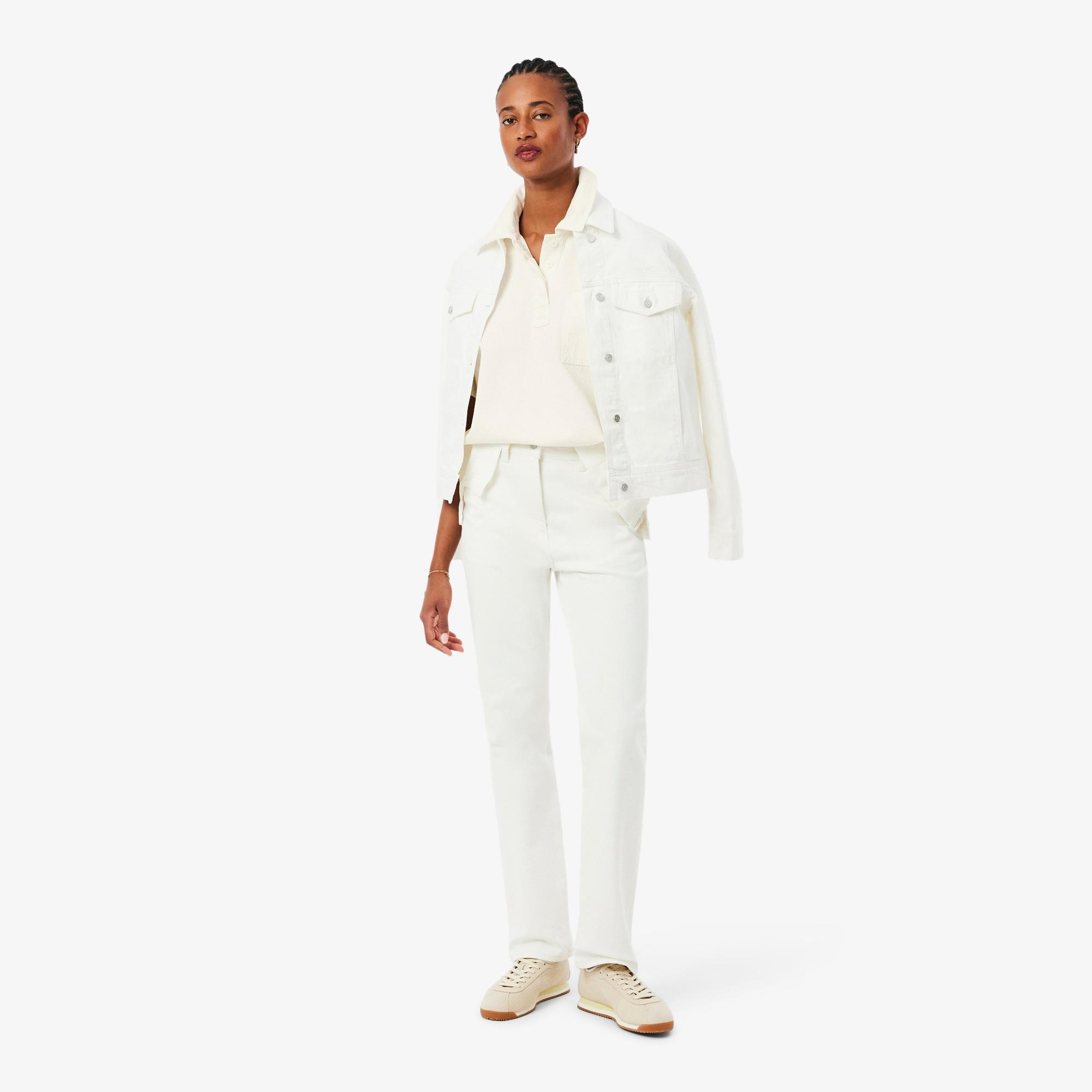 Lacoste Kadın Oversize Fit Kısa Kollu Polo Yaka Denim Beyaz Gömlek