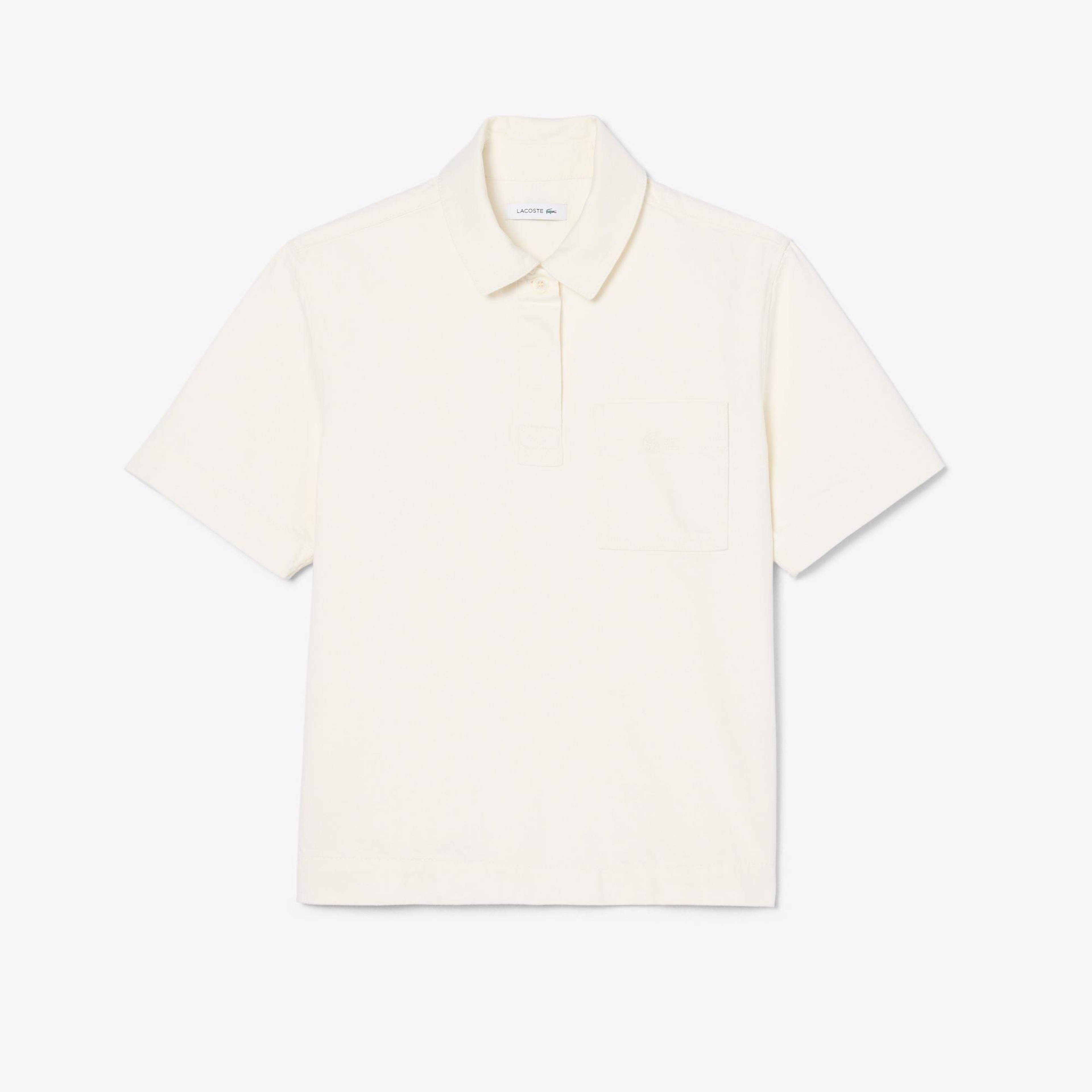 Lacoste Kadın Oversize Fit Kısa Kollu Polo Yaka Denim Beyaz Gömlek