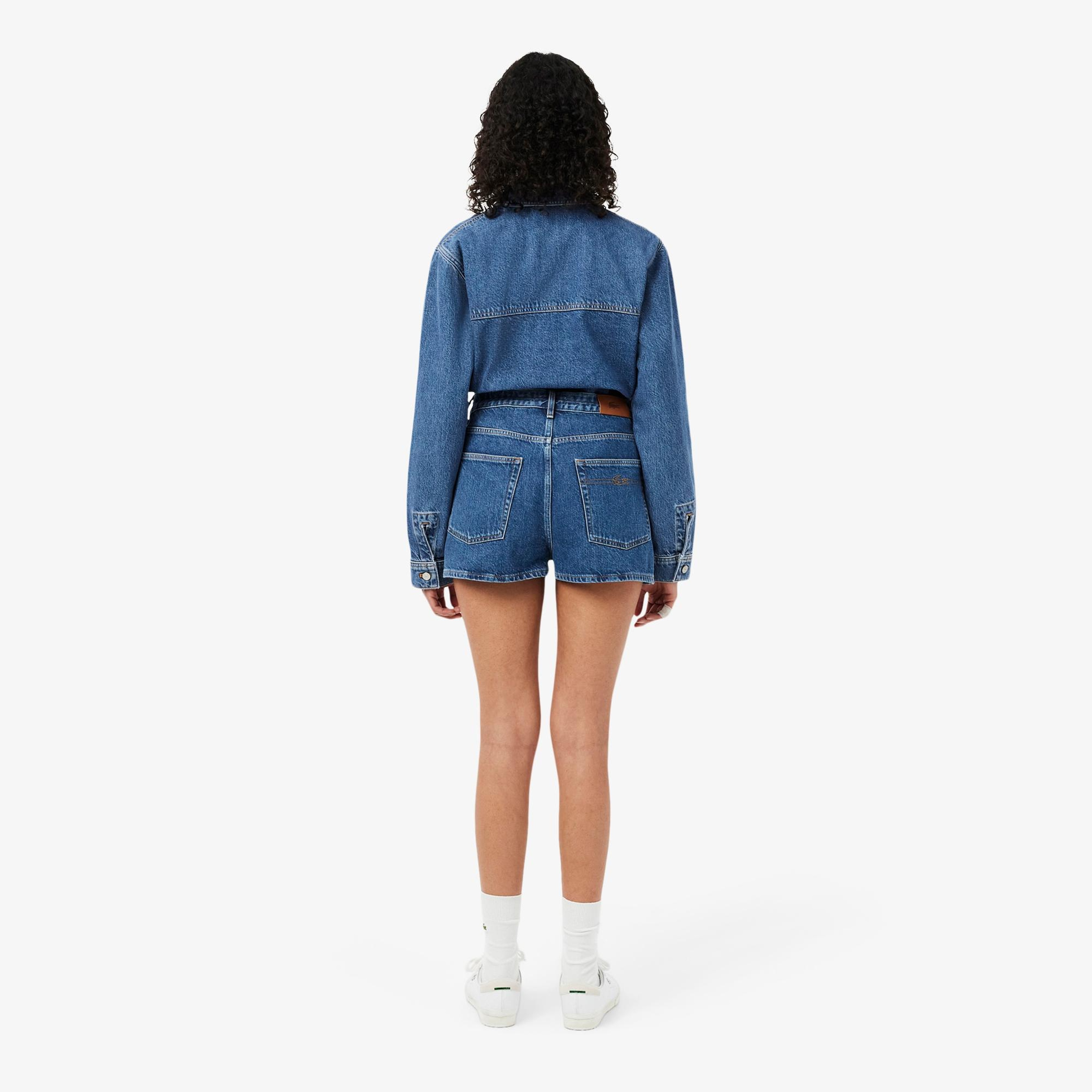Lacoste Kadın Wide Leg Denim Lacivert Şort