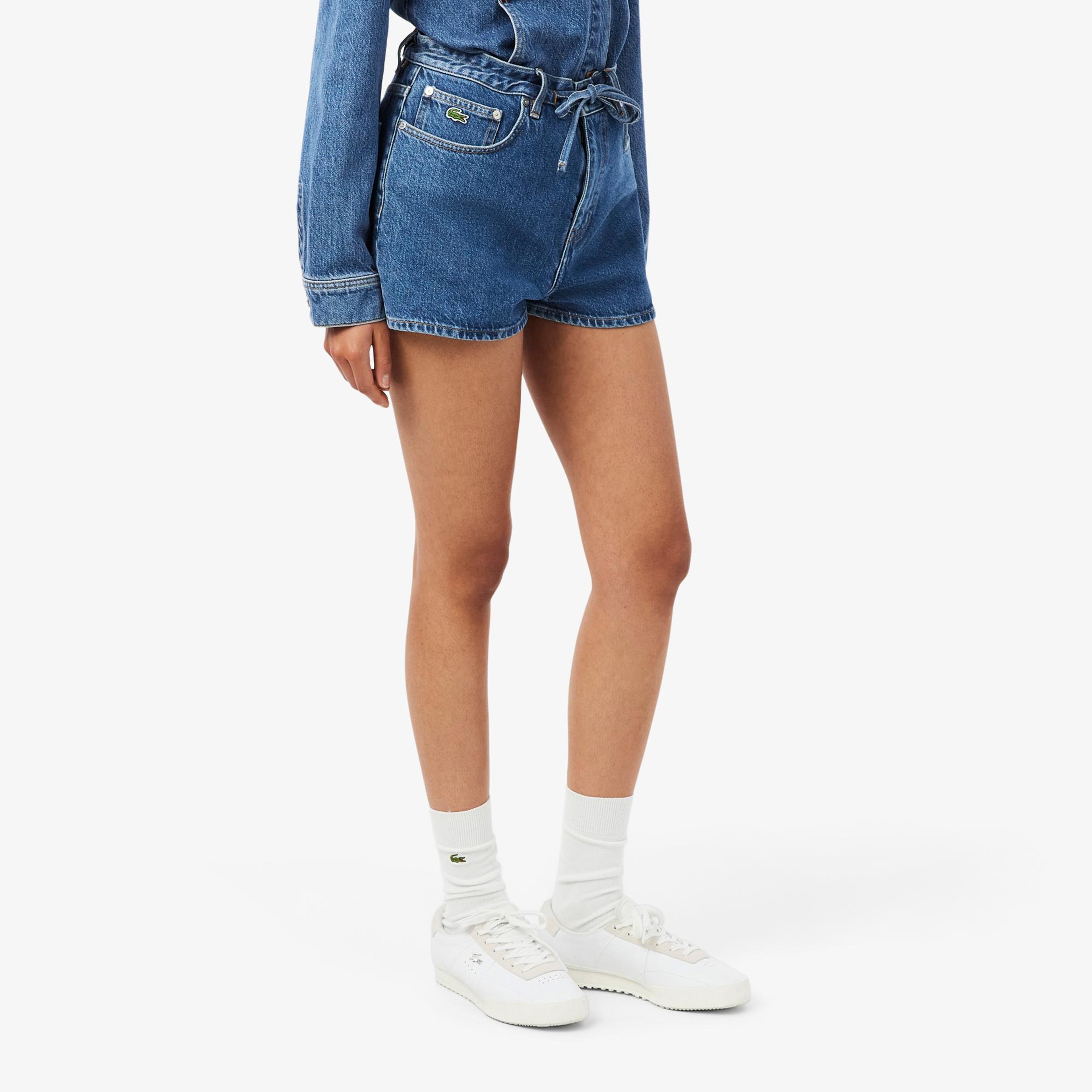 Lacoste Kadın Wide Leg Denim Lacivert Şort