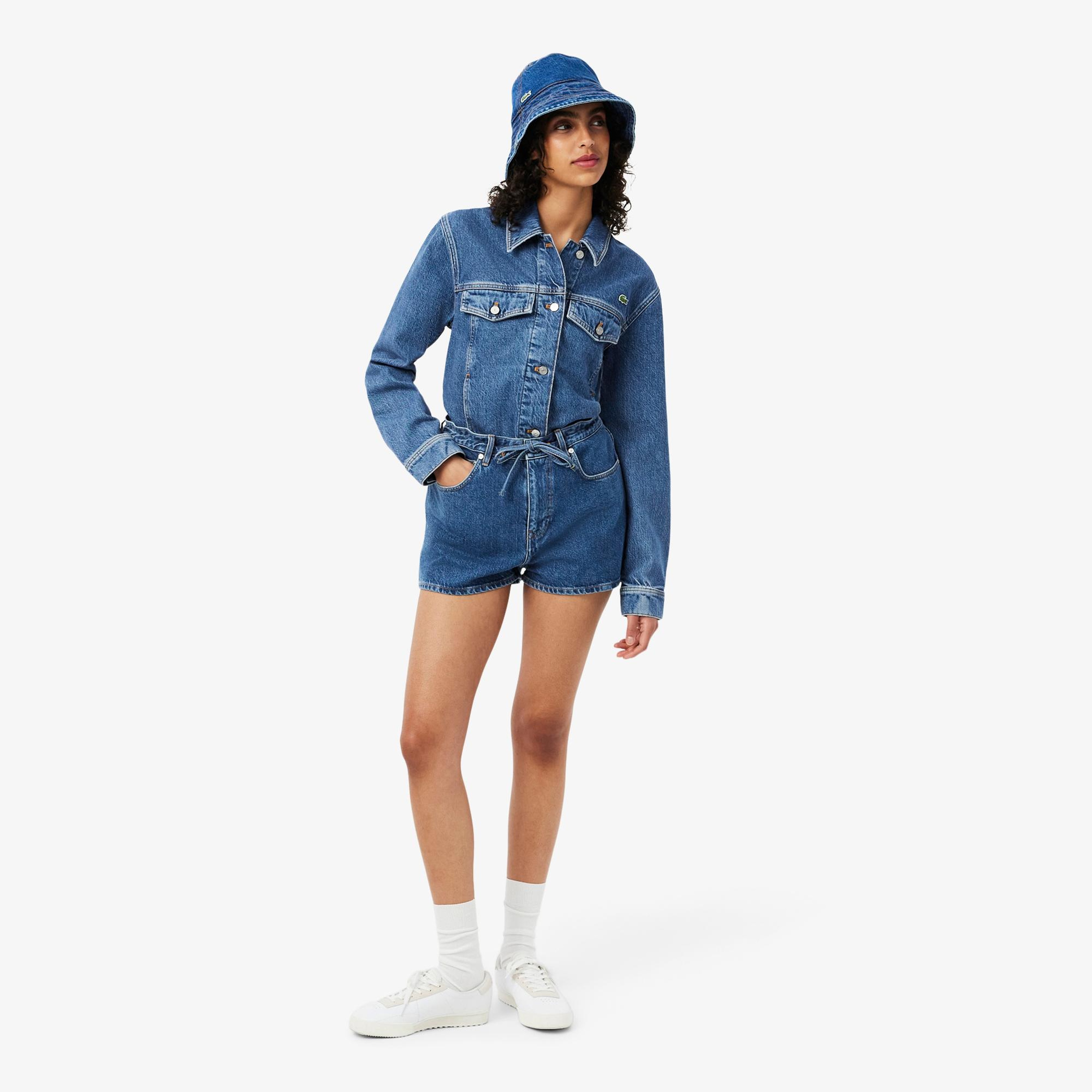 Lacoste Kadın Wide Leg Denim Lacivert Şort