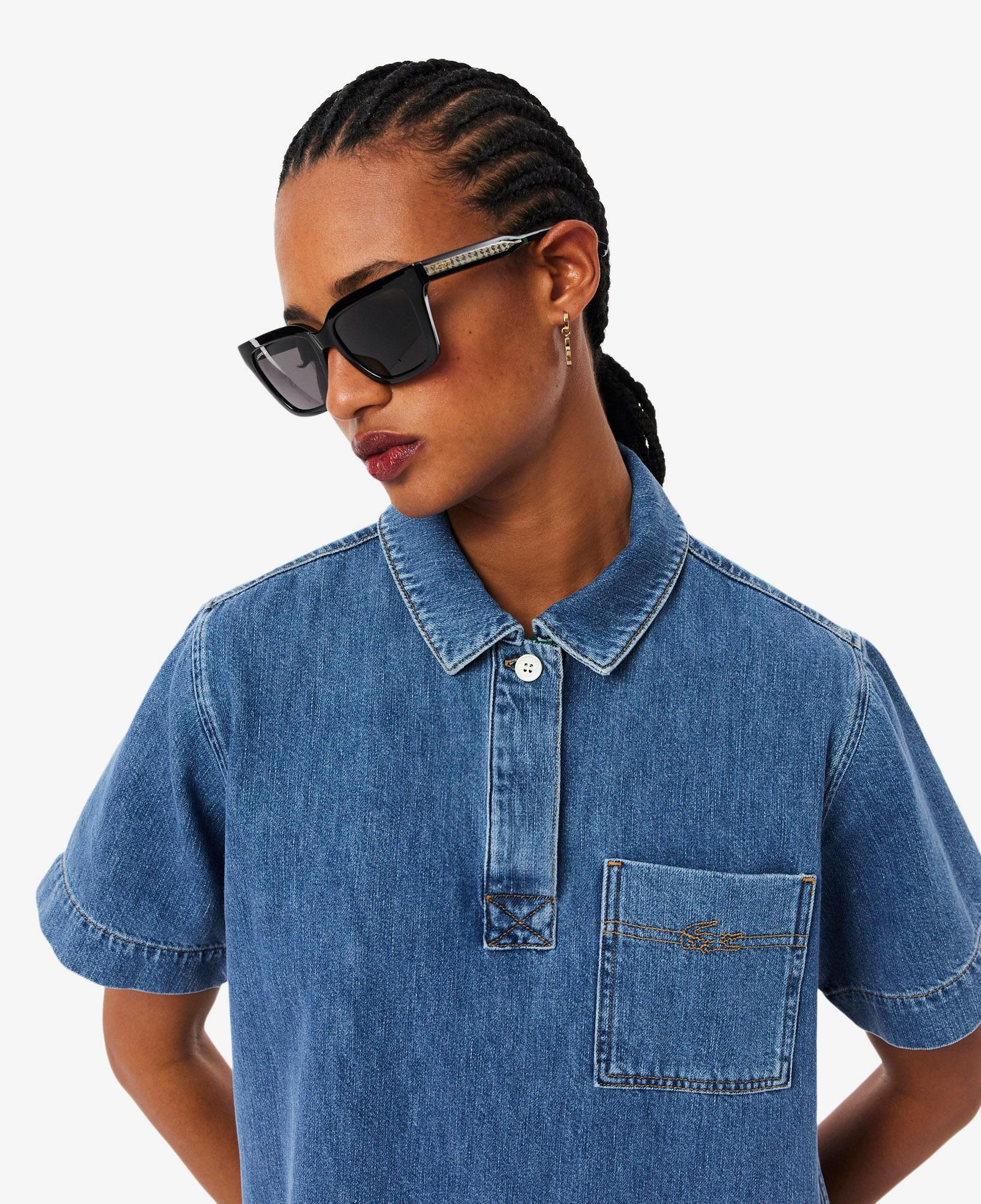 Kadın Oversize Fit Kısa Kollu Polo Yaka Denim Mavi Elbise