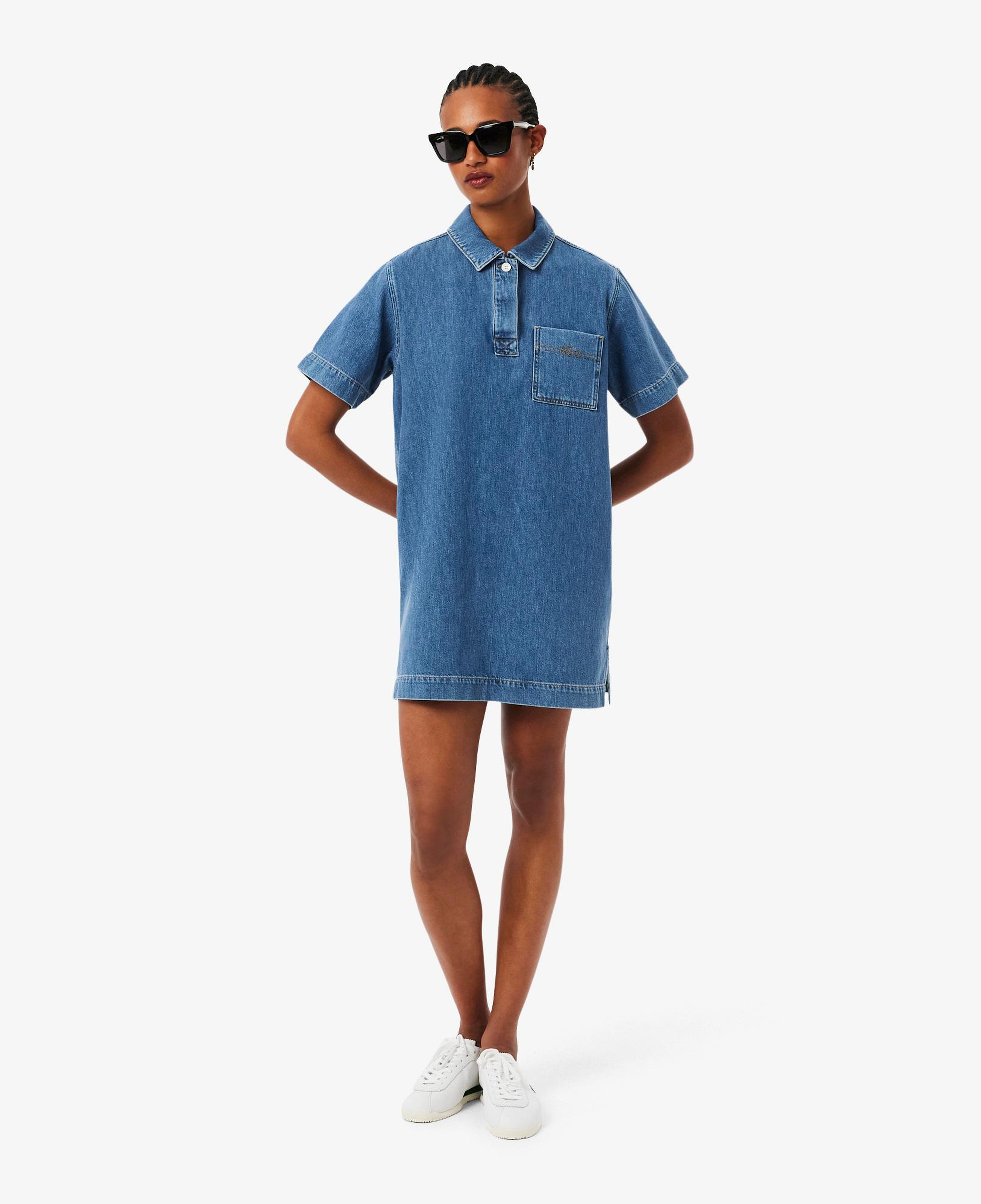 Kadın Oversize Fit Kısa Kollu Polo Yaka Denim Mavi Elbise