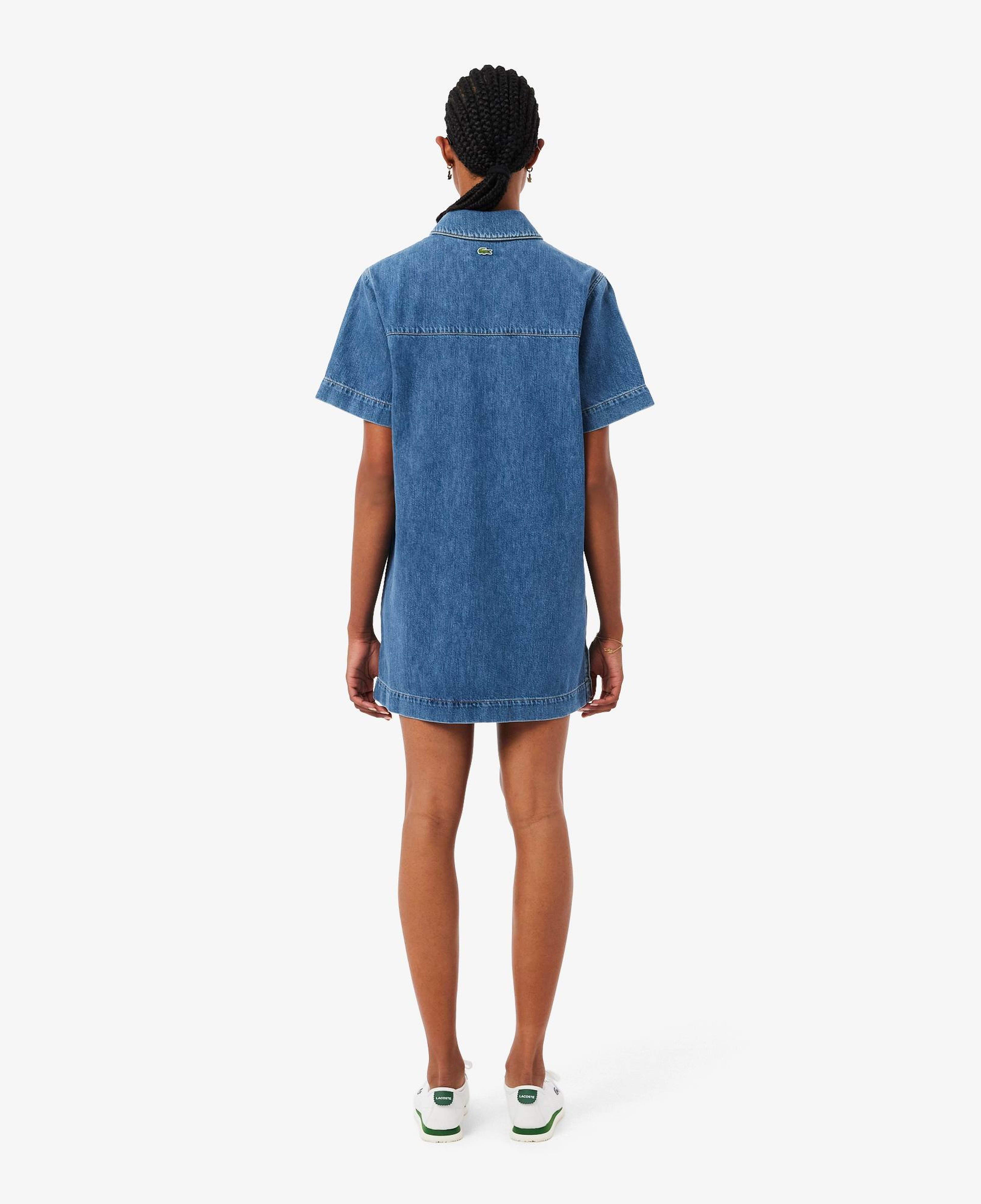 Kadın Oversize Fit Kısa Kollu Polo Yaka Denim Mavi Elbise