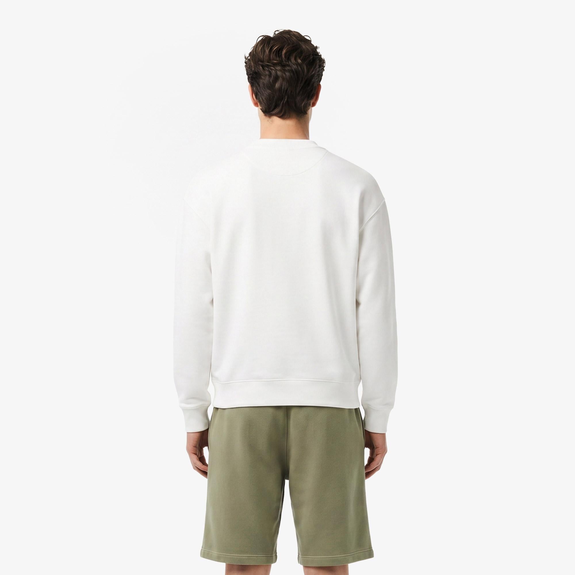 Lacoste Erkek Loose Fit Bisiklet Yaka Beyaz Sweatshirt