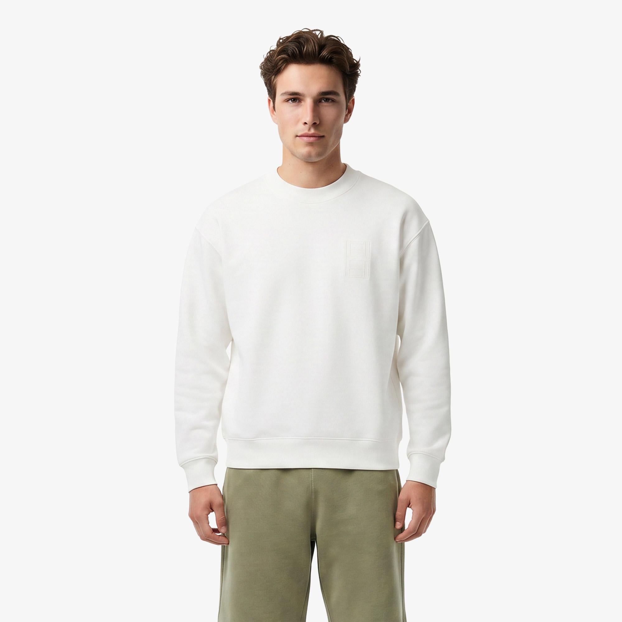 Erkek Loose Fit Bisiklet Yaka Beyaz Sweatshirt