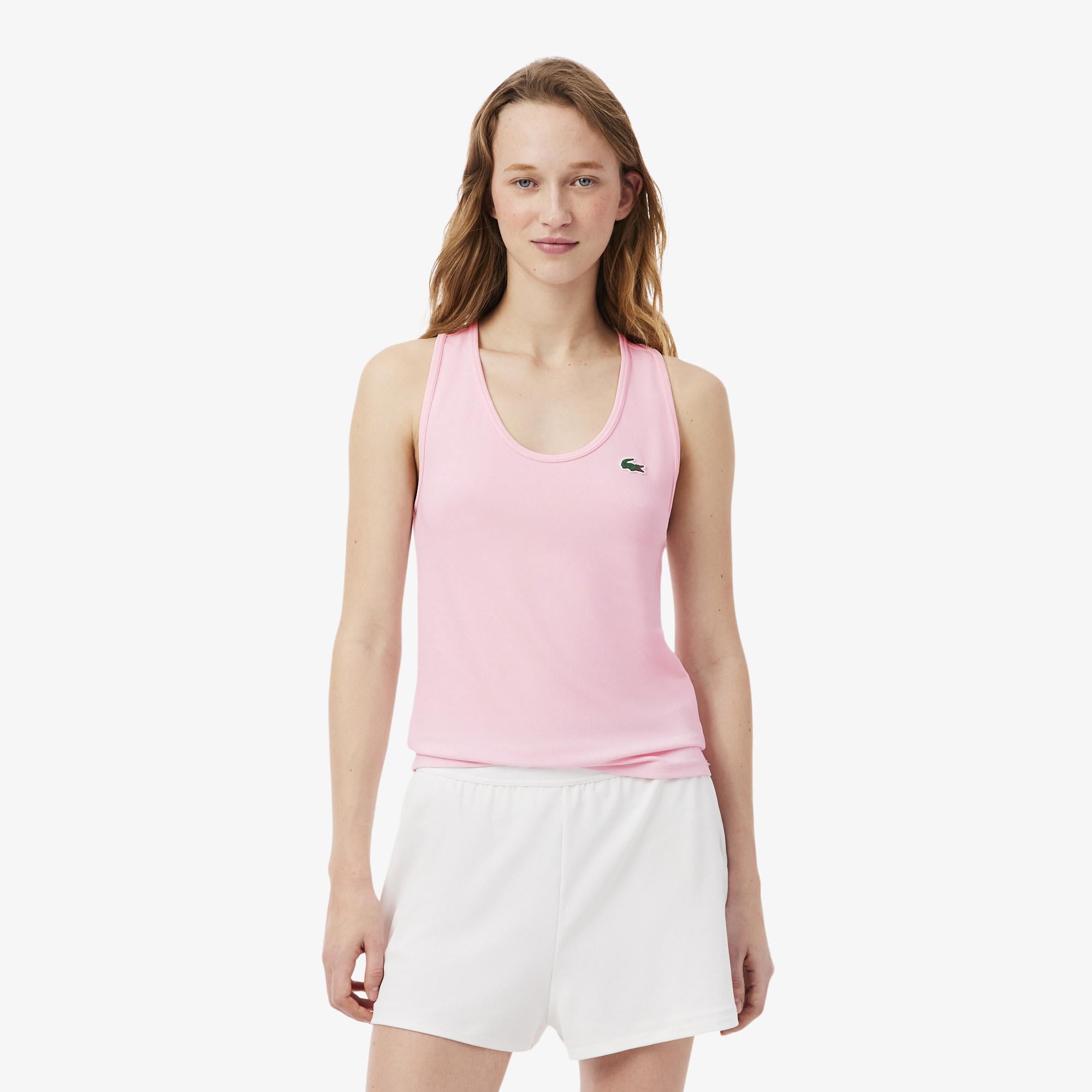 Lacoste Kadın Slim Fit Kolsuz Bisiklet Yaka Pembe T-Shirt