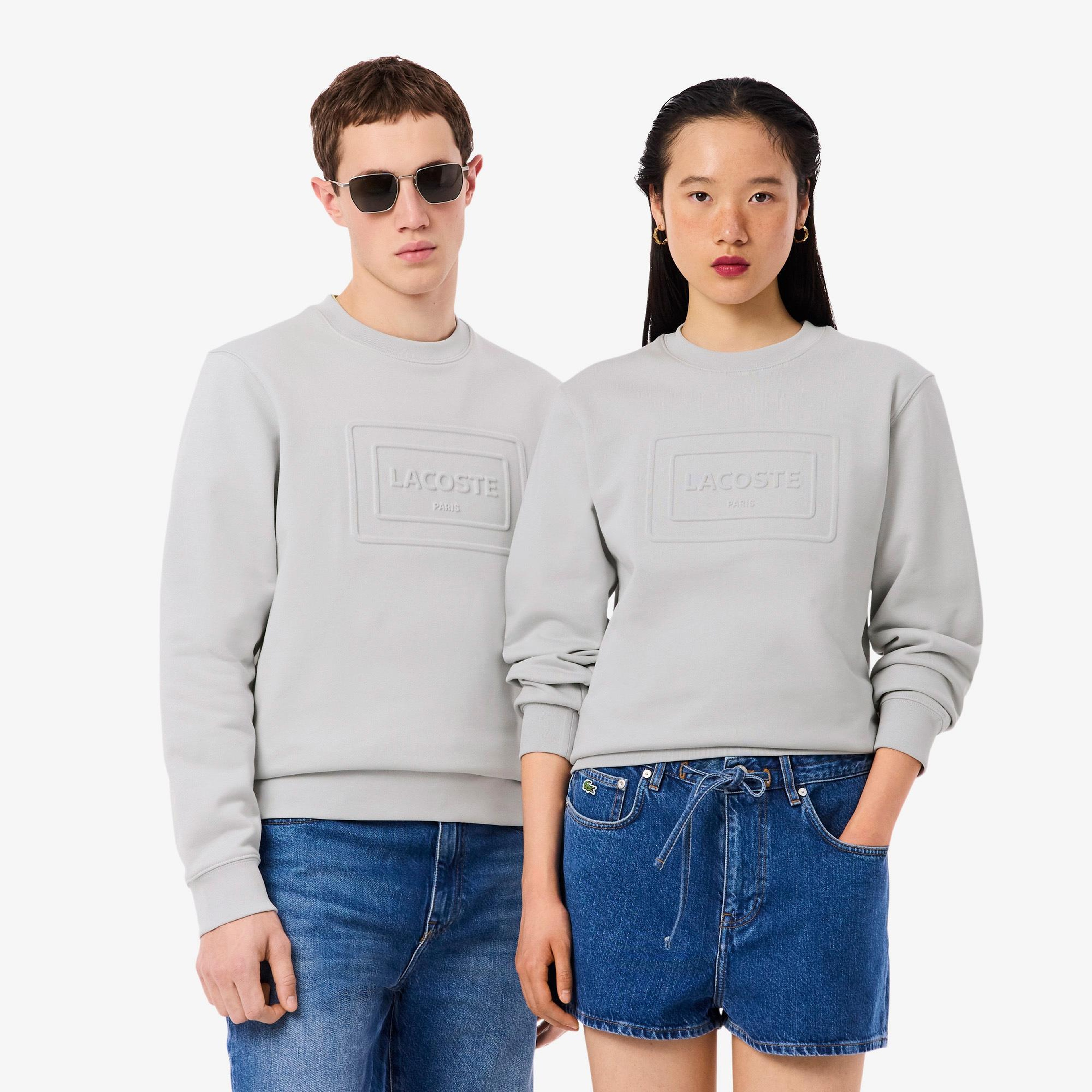 Unisex Classic Fit Bisiklet Yaka Baskılı Gri Sweatshirt