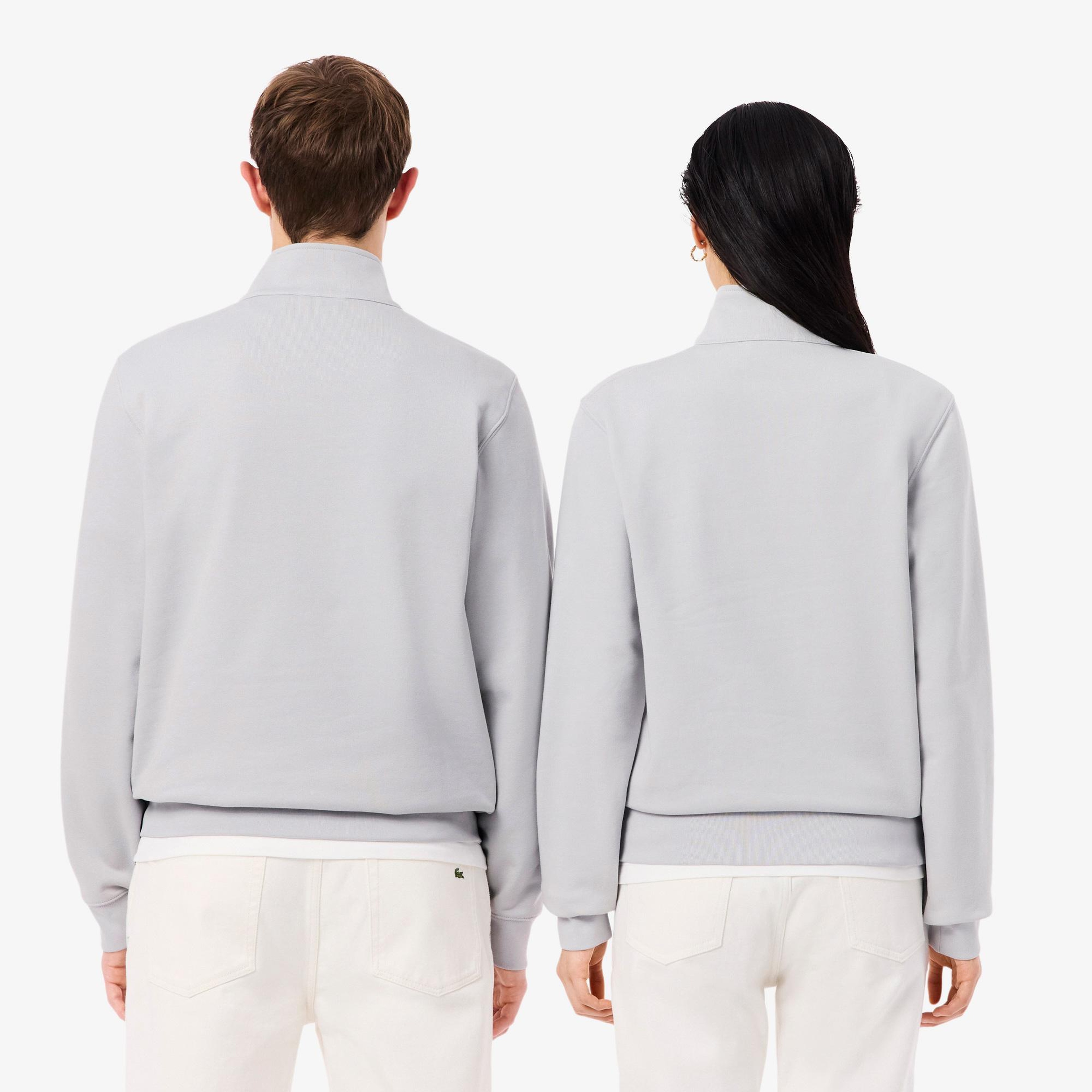 Unisex Classic Fit Yarım Fermuarlı Gri Sweatshirt