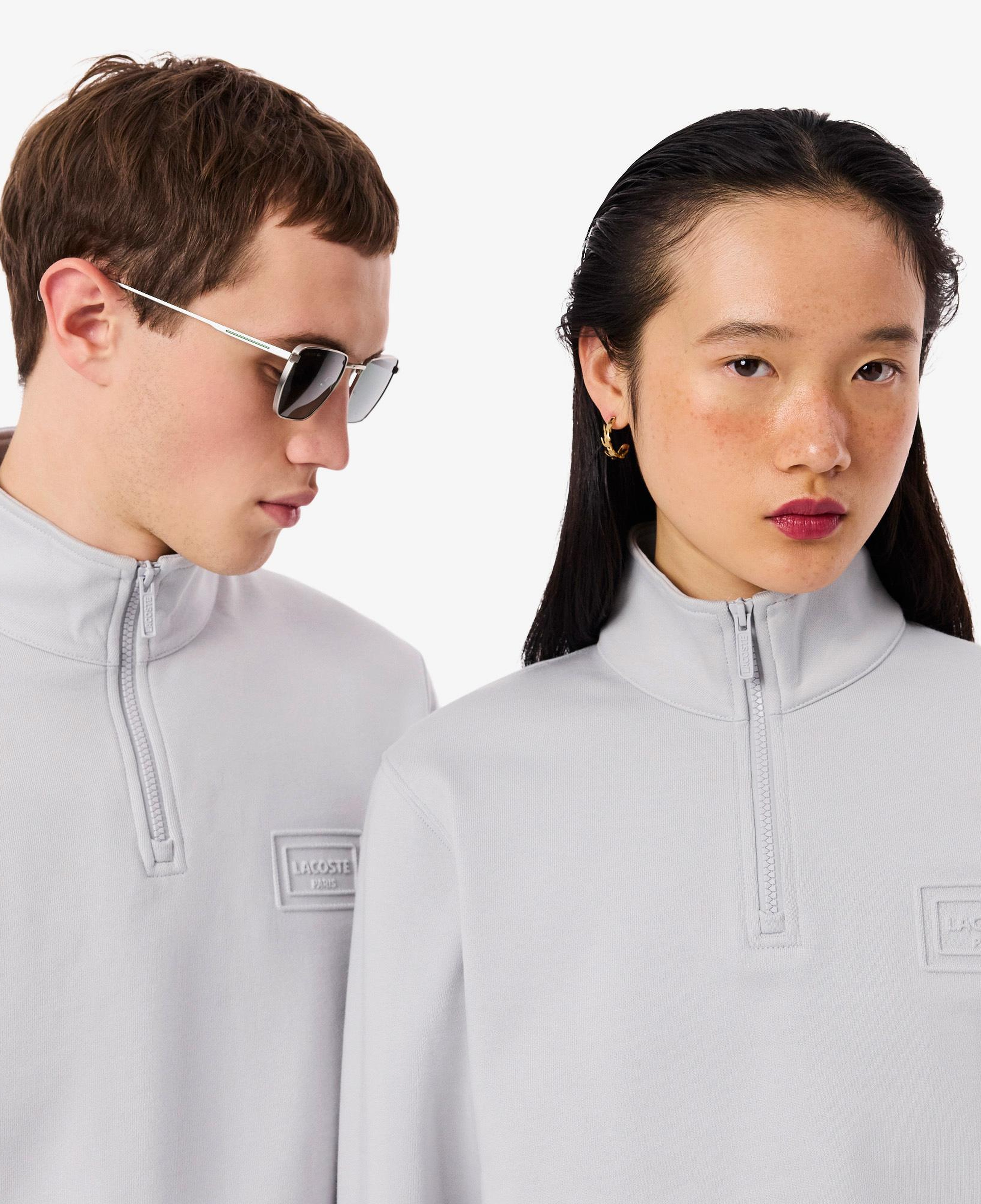 Unisex Classic Fit Yarım Fermuarlı Gri Sweatshirt
