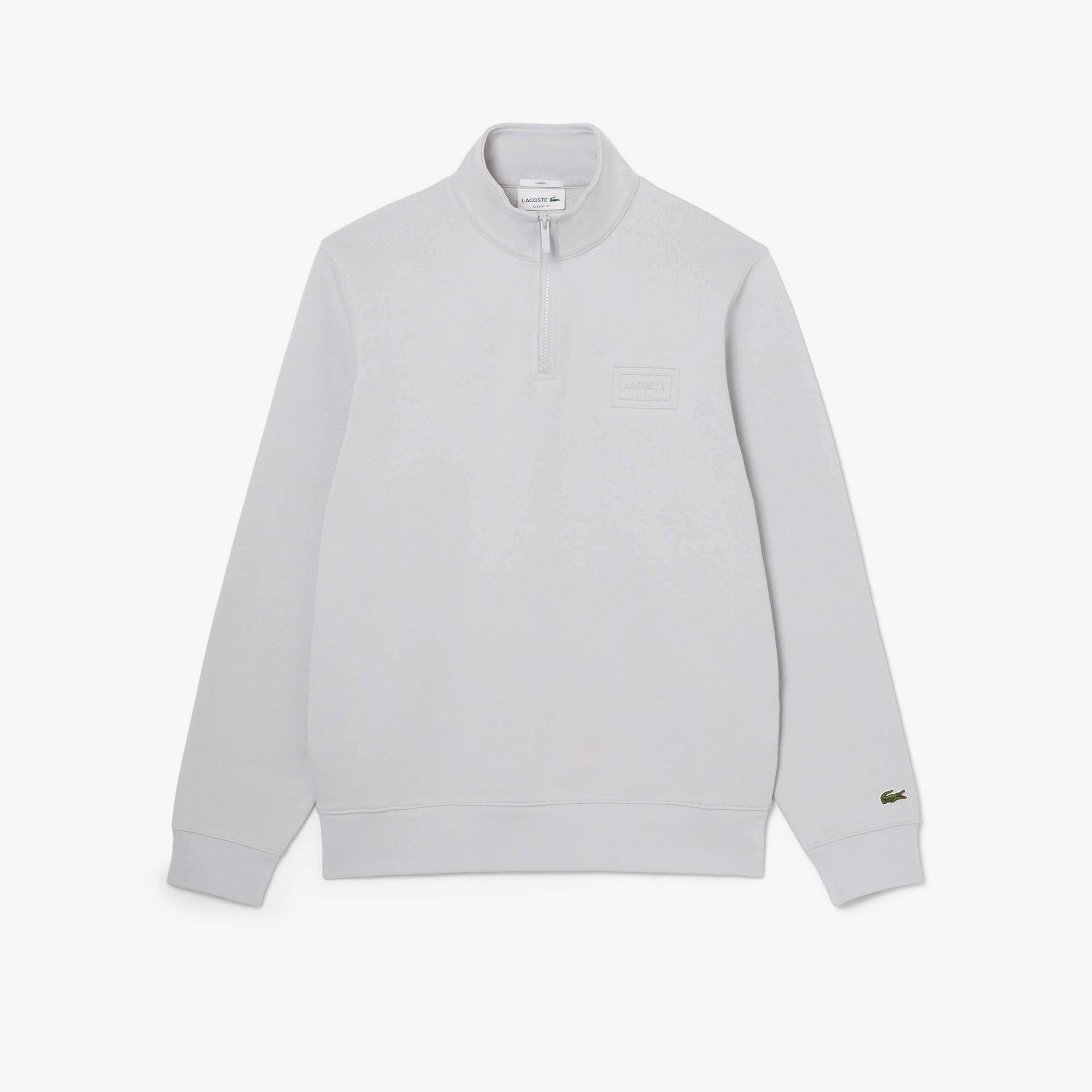 Unisex Classic Fit Yarım Fermuarlı Gri Sweatshirt