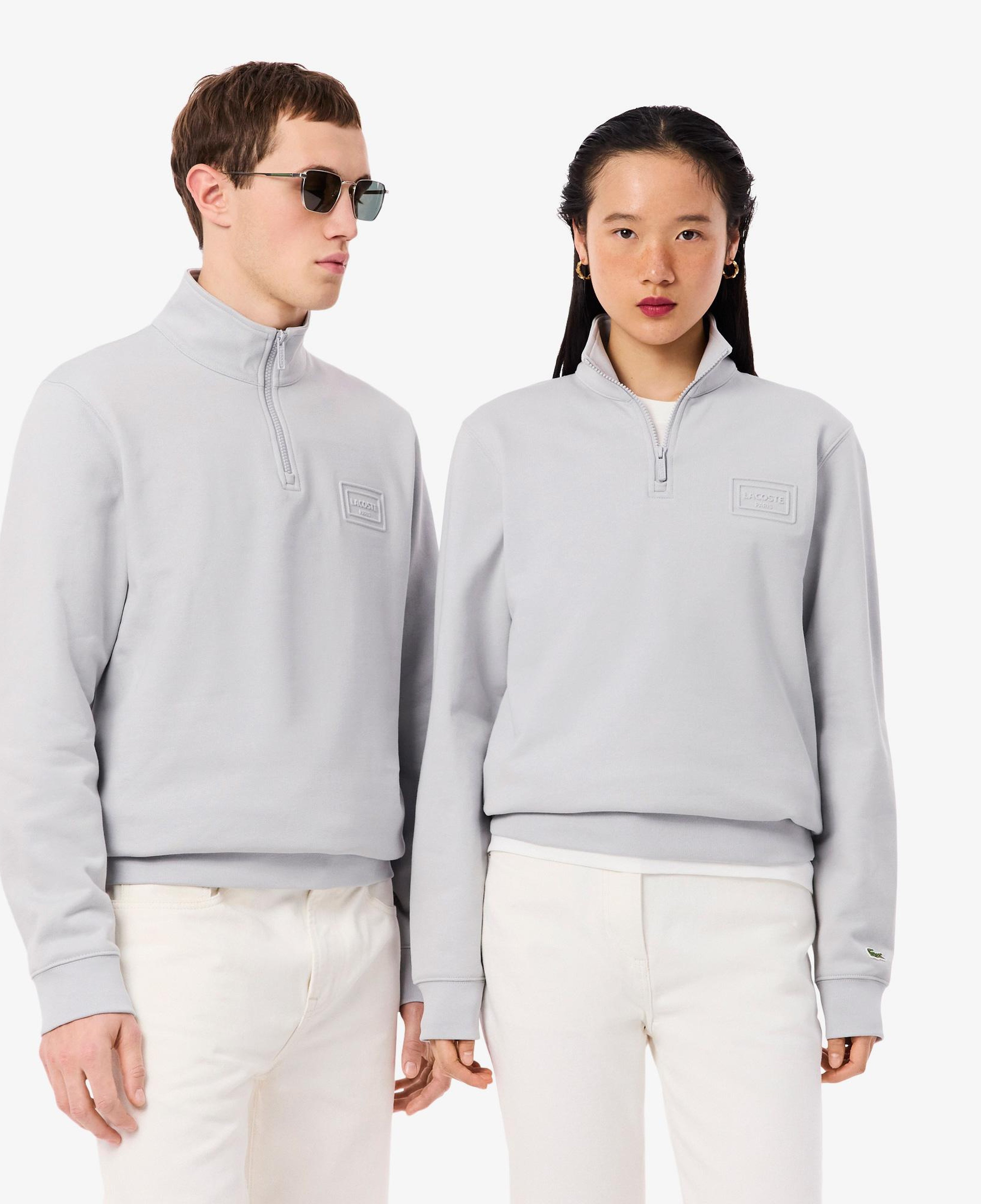 Unisex Classic Fit Yarım Fermuarlı Gri Sweatshirt