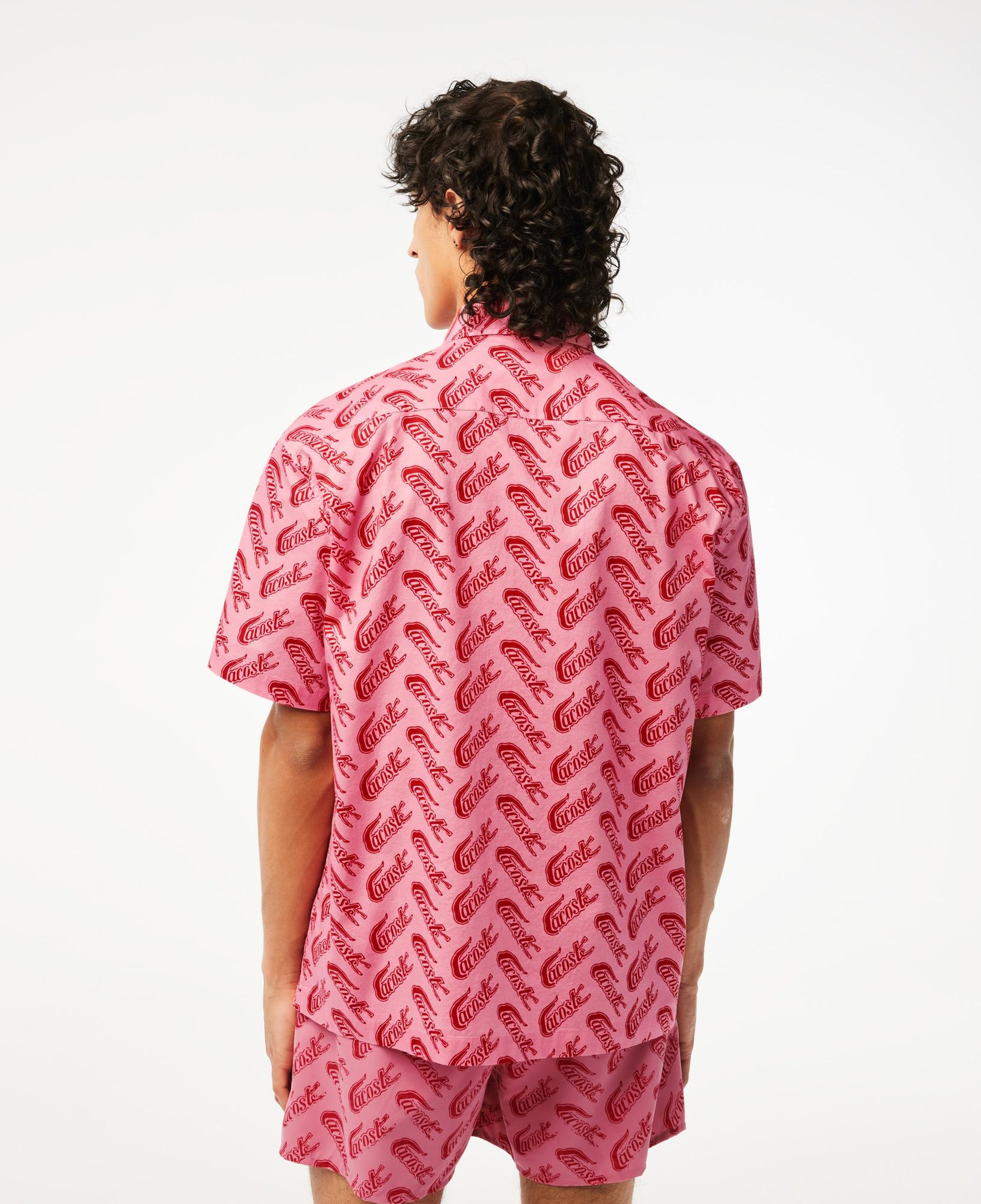 Erkek Relaxed Fit Kısa Kollu Desenli Pembe Gömlek