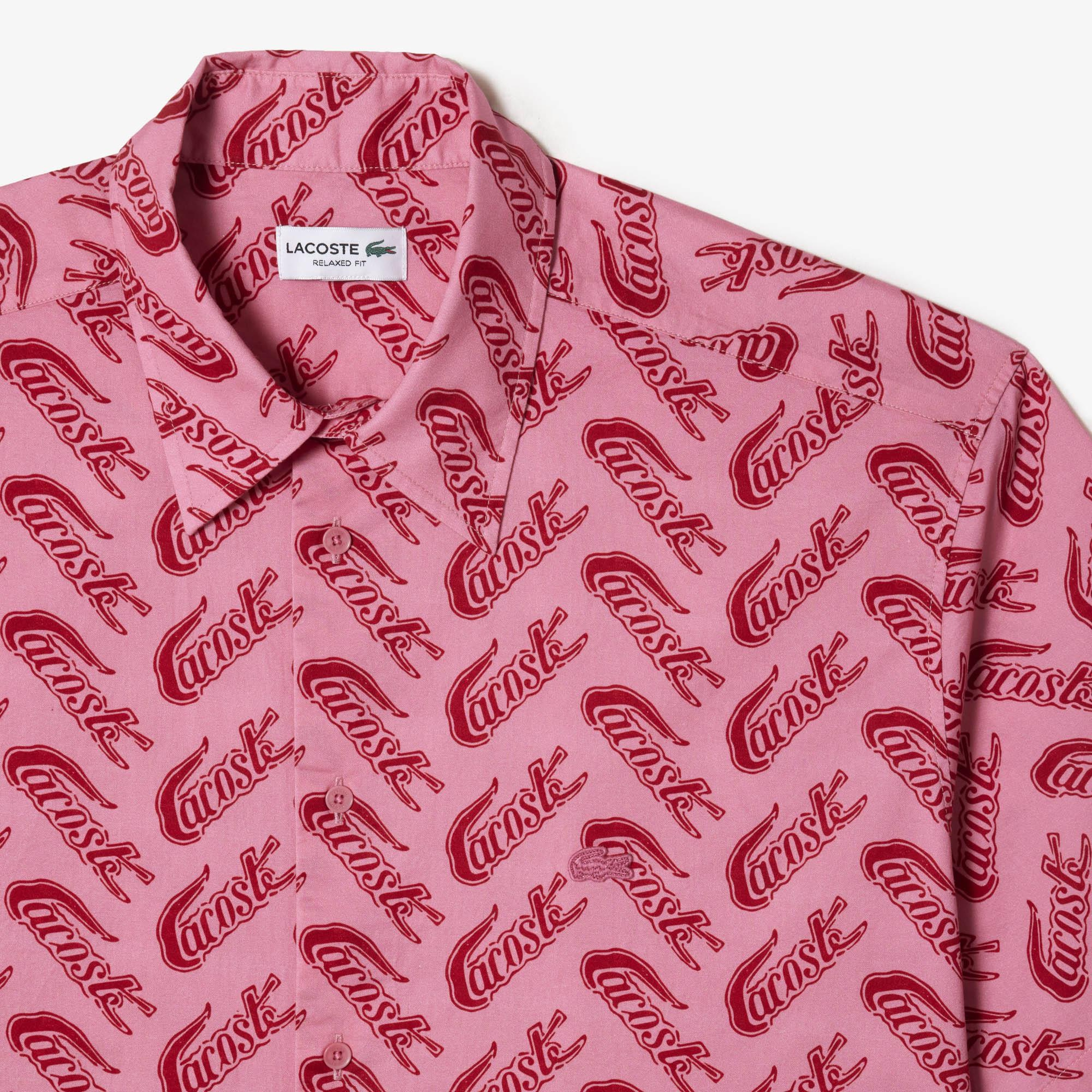 Erkek Relaxed Fit Kısa Kollu Desenli Pembe Gömlek