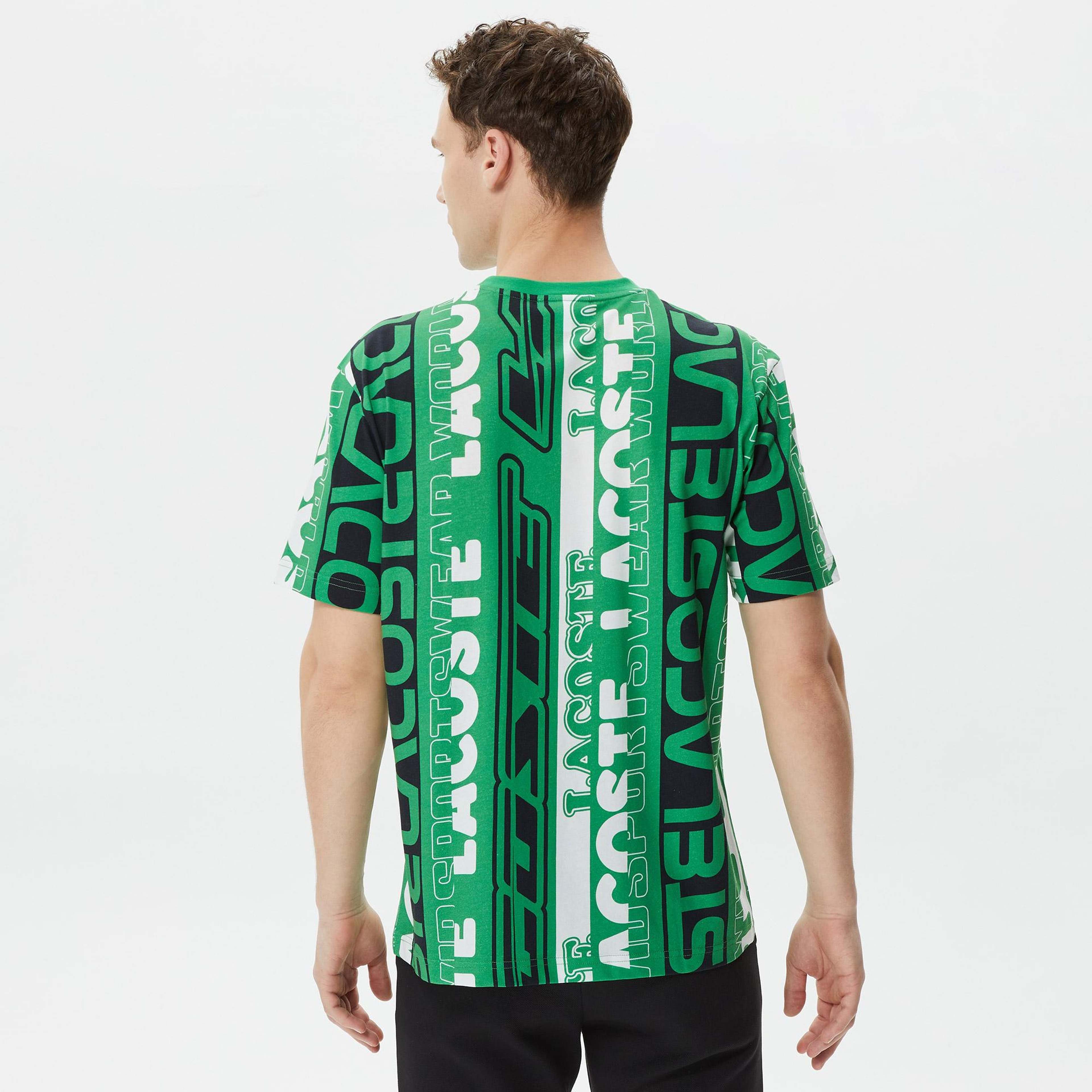 Erkek Regular Fit Bisiklet Yaka Baskılı Yeşil T-Shirt