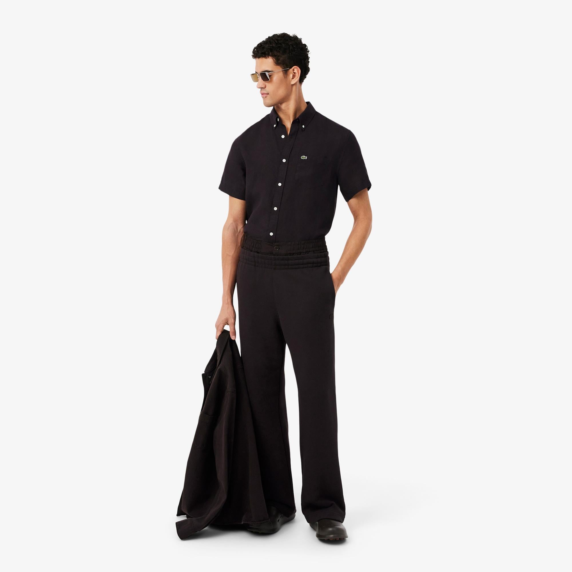 Lacoste Erkek Regular Fit Kısa Kollu Düğmeli Yaka Keten Kahverengi Gömlek