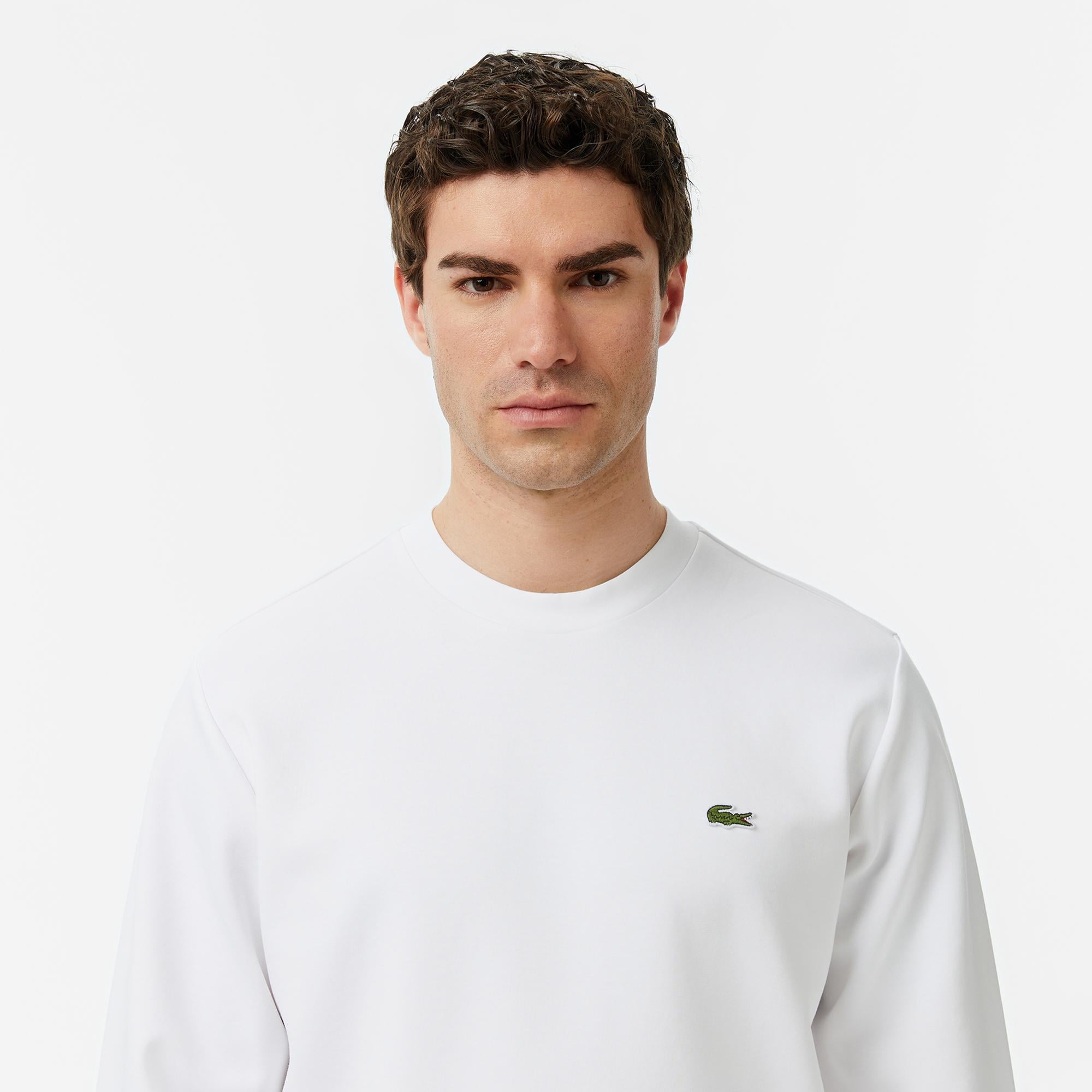 Lacoste Erkek Classic Fit Bisiklet Yaka Beyaz Sweatshirt