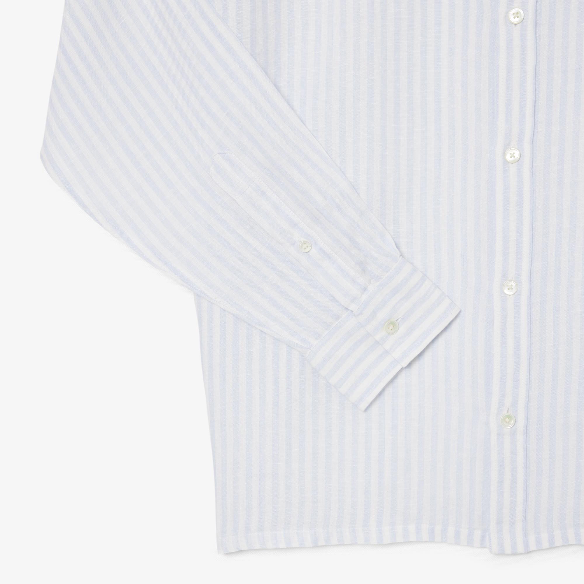 Lacoste Erkek Regular Fit Düğmeli Yaka Çizgili Mavi Gömlek