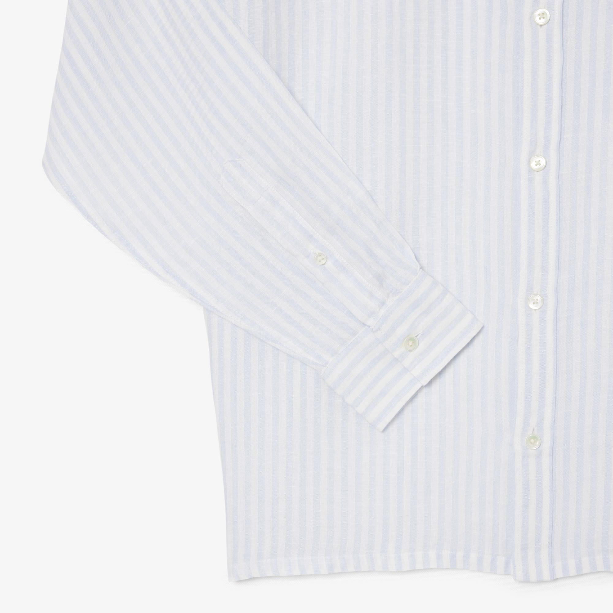 Lacoste Erkek Regular Fit Düğmeli Yaka Çizgili Mavi Gömlek