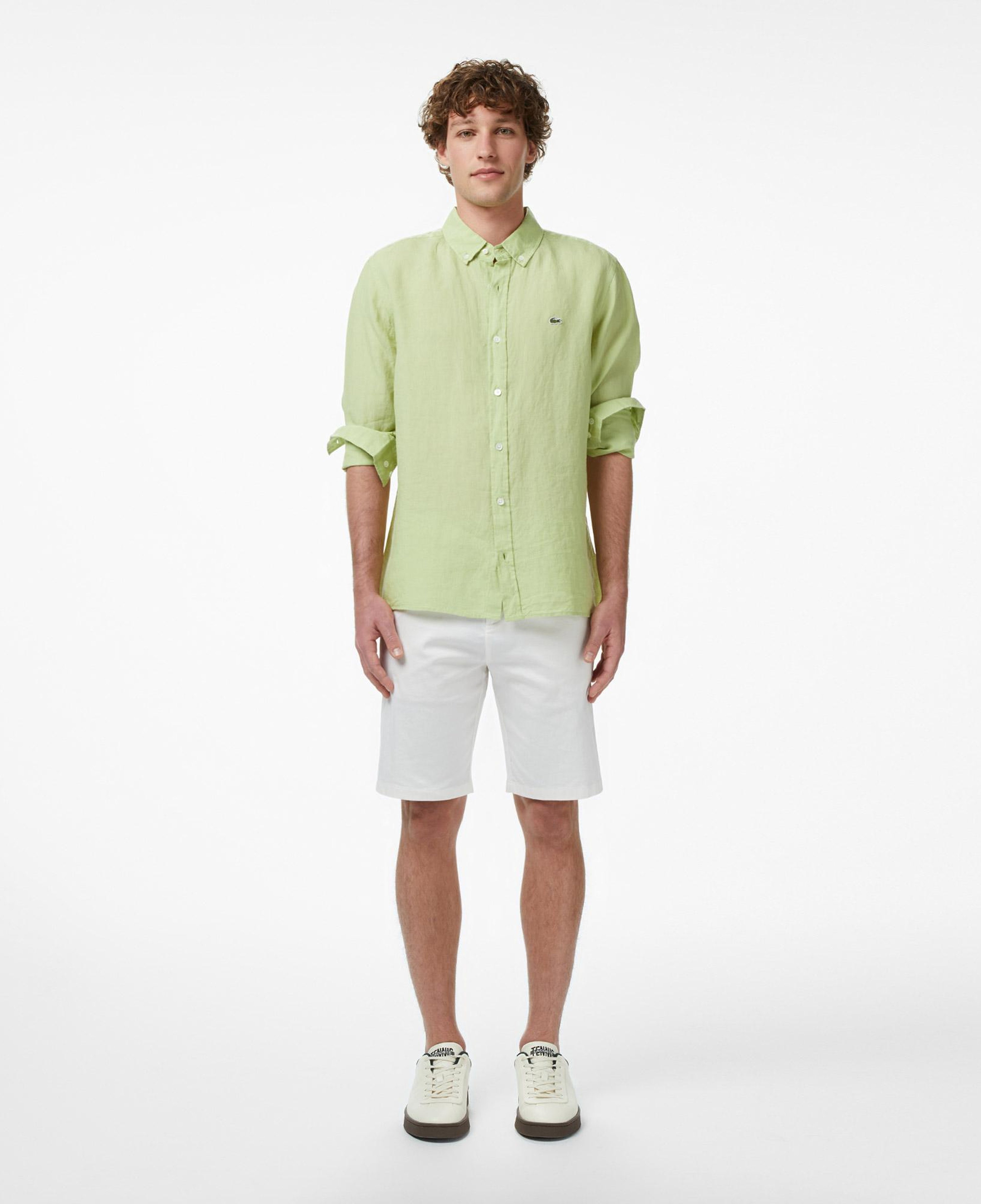 Lacoste Erkek Regular Fit Düğmeli Yaka Keten Yeşil Gömlek