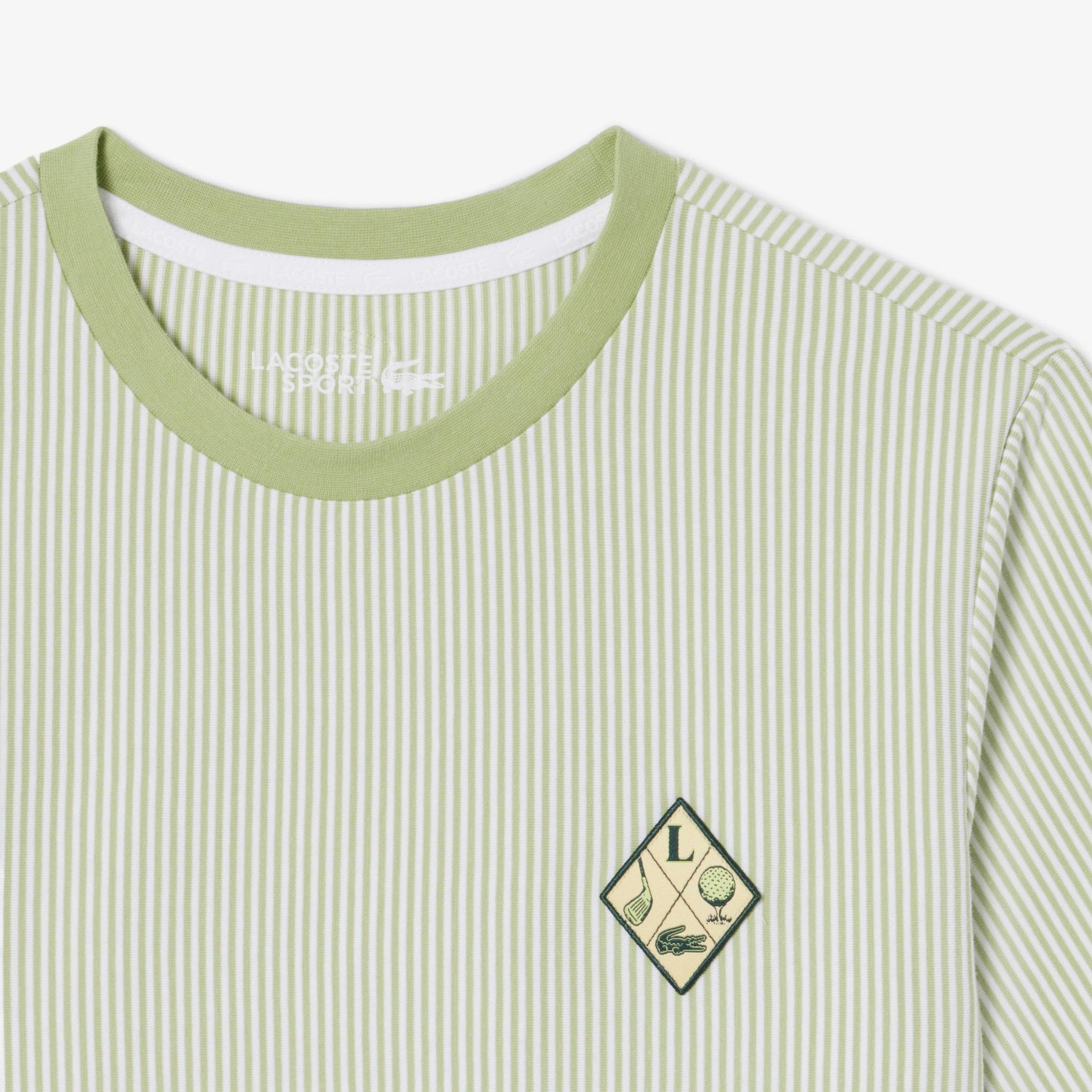 Lacoste Kadın Regular Fit Bisiklet Yaka Çizgili Yeşil T-Shirt