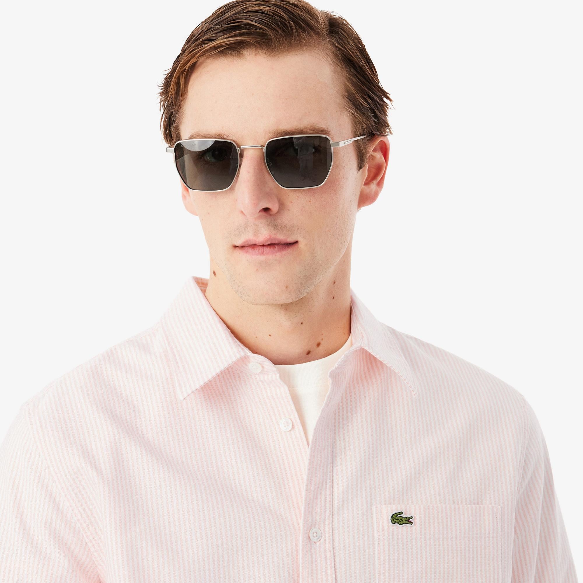 Lacoste Oxford Erkek Regular Fit Çizgili Pembe Gömlek