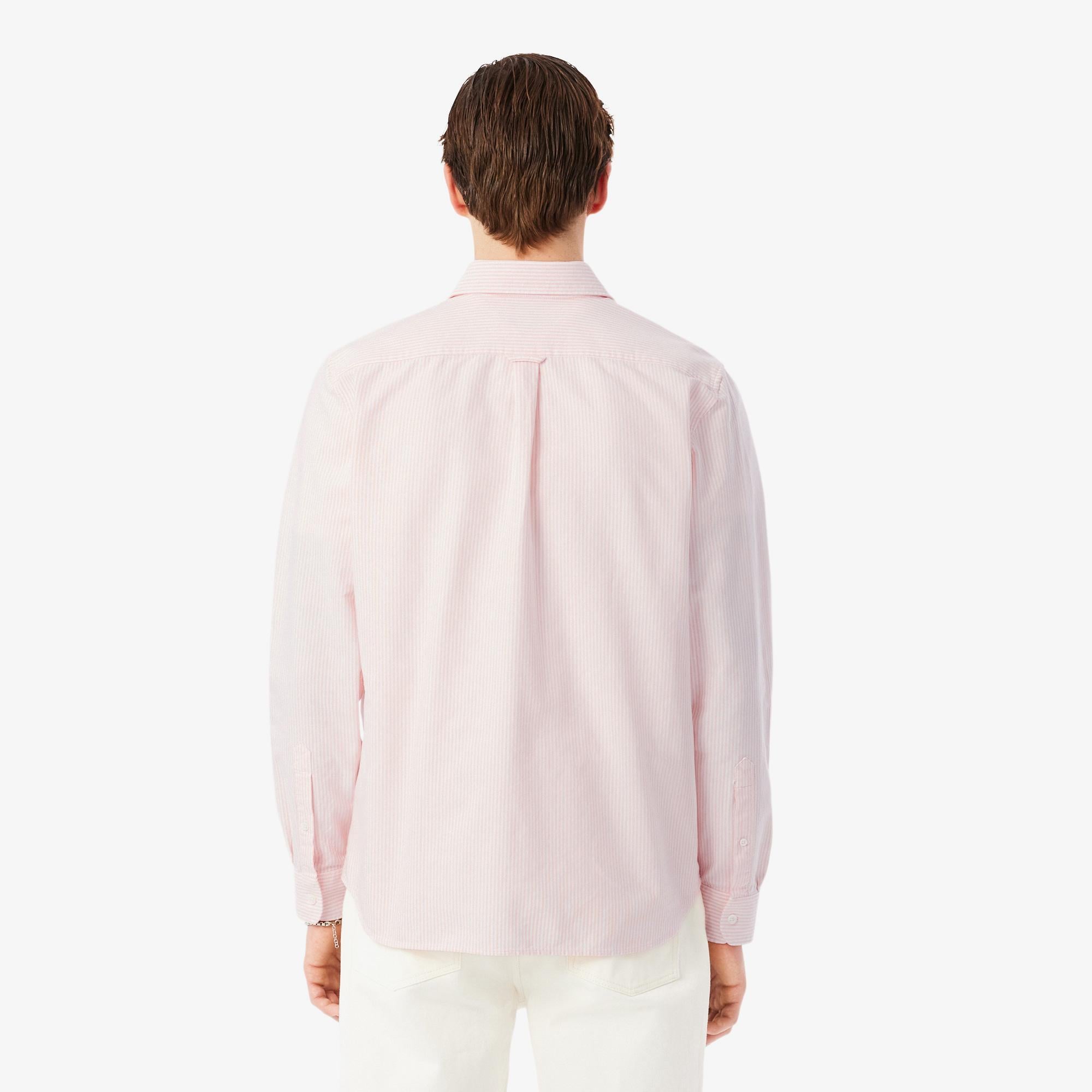 Lacoste Oxford Erkek Regular Fit Çizgili Pembe Gömlek