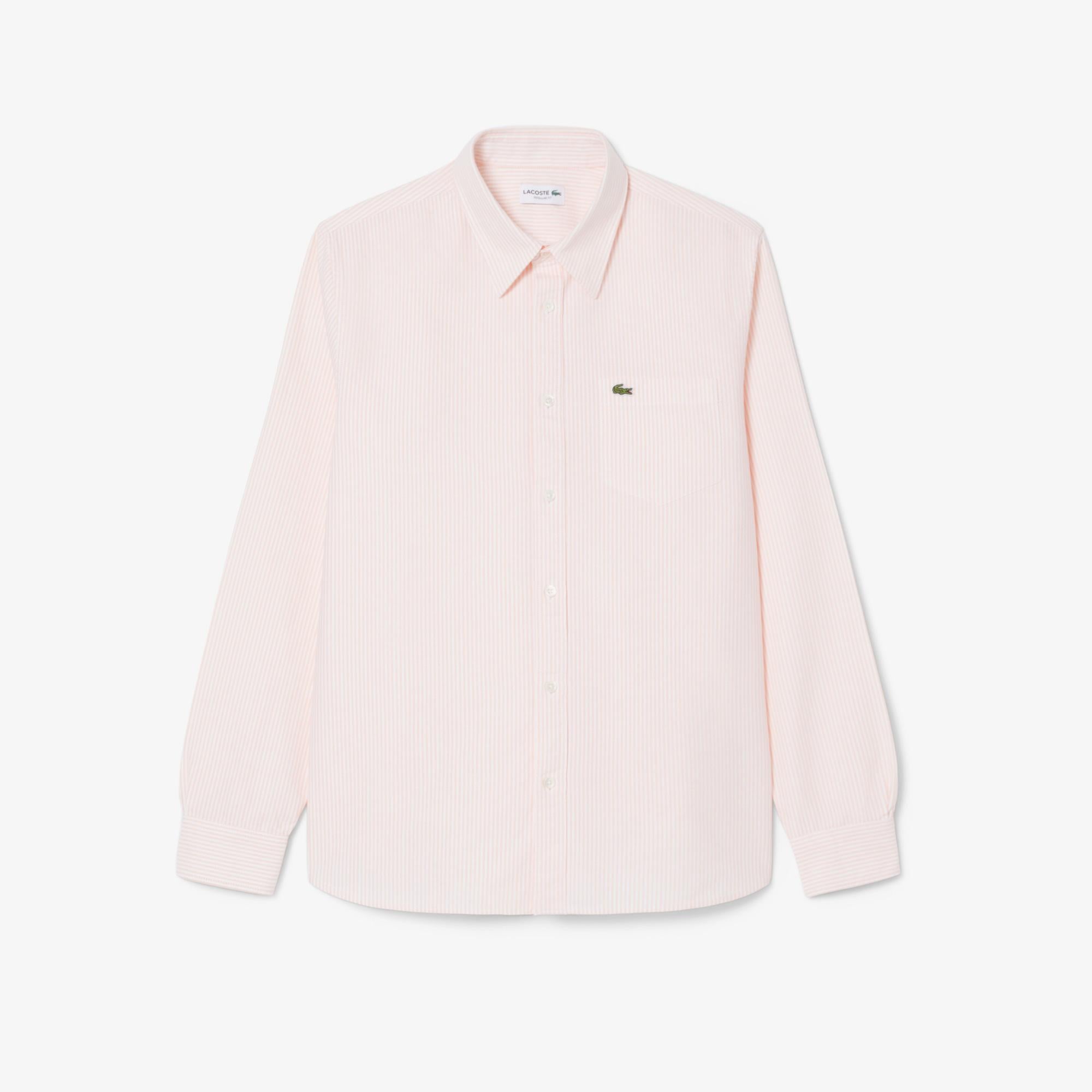 Lacoste Oxford Erkek Regular Fit Çizgili Pembe Gömlek