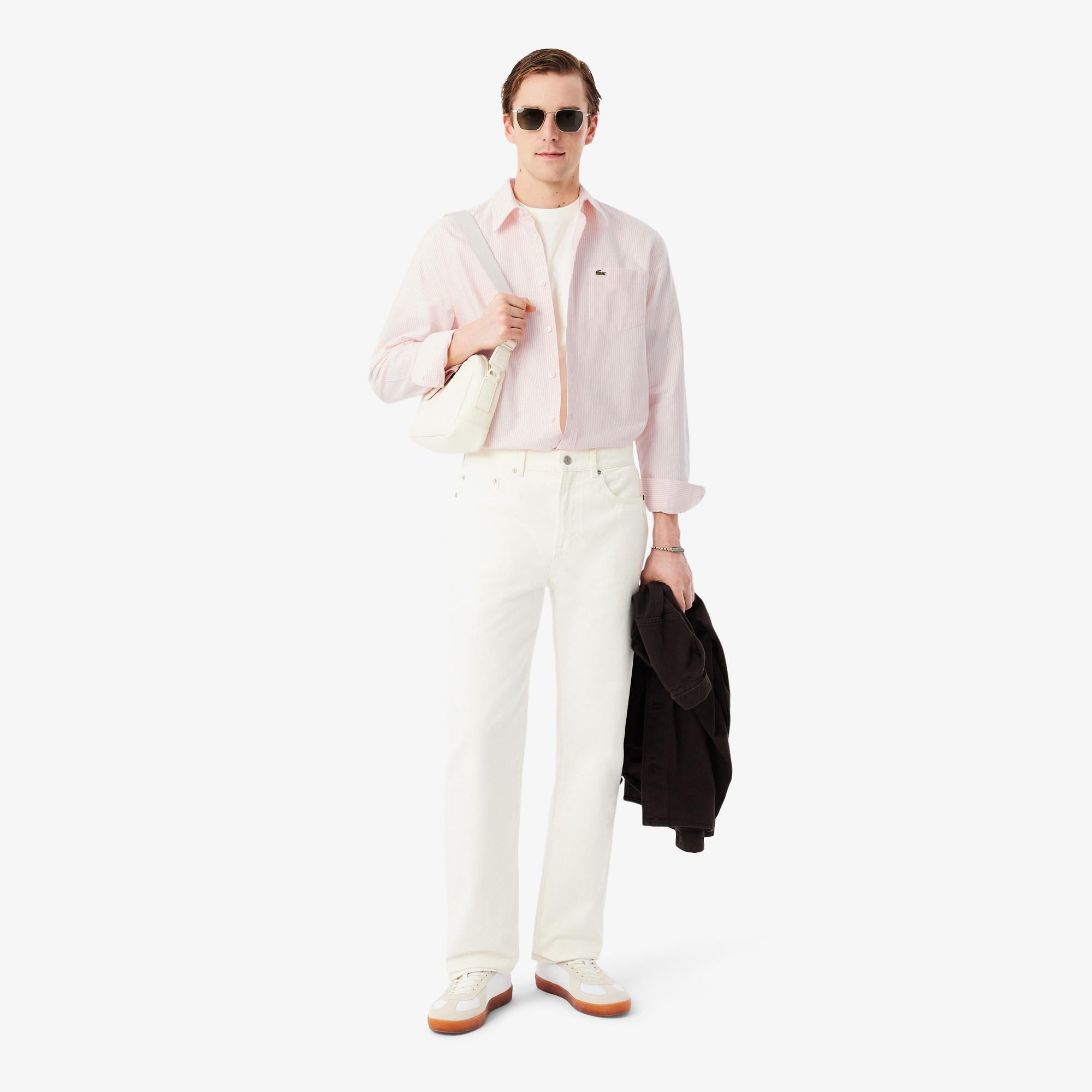 Lacoste Oxford Erkek Regular Fit Çizgili Pembe Gömlek