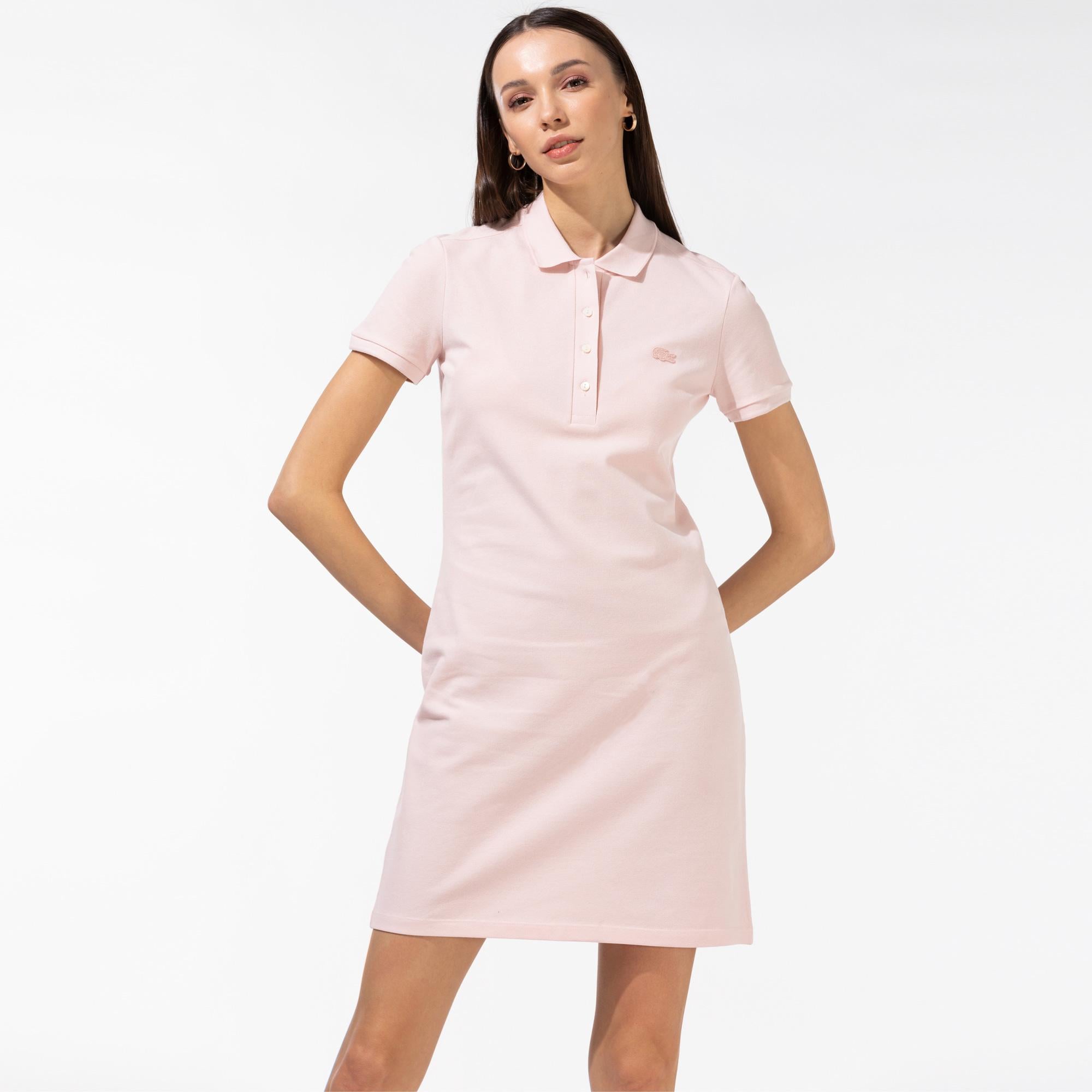 Lacoste Kadın Slim Fit Kısa Kollu Polo Yaka Pembe Elbise