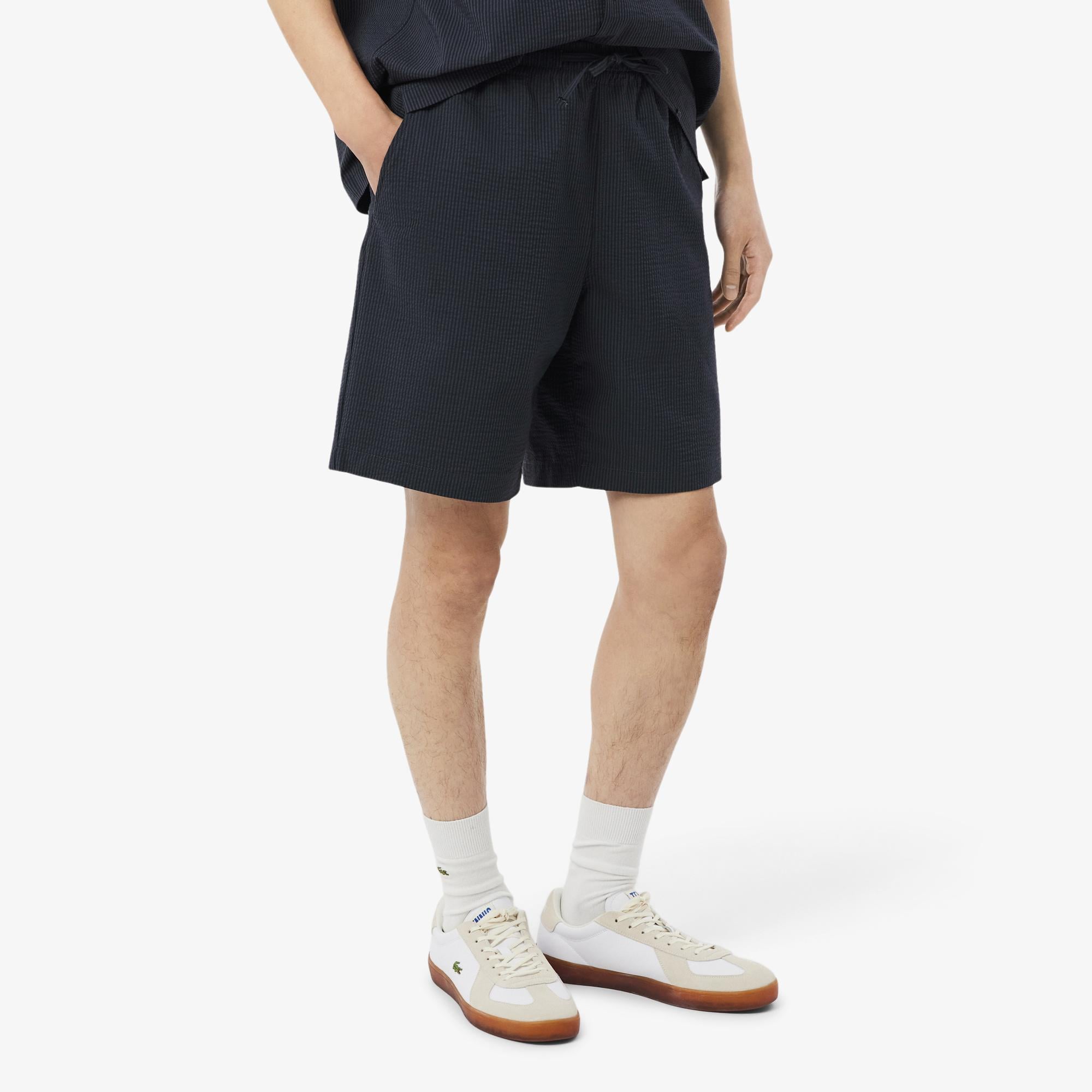 Lacoste Erkek Relaxed Fit Çizgili Siyah Şort