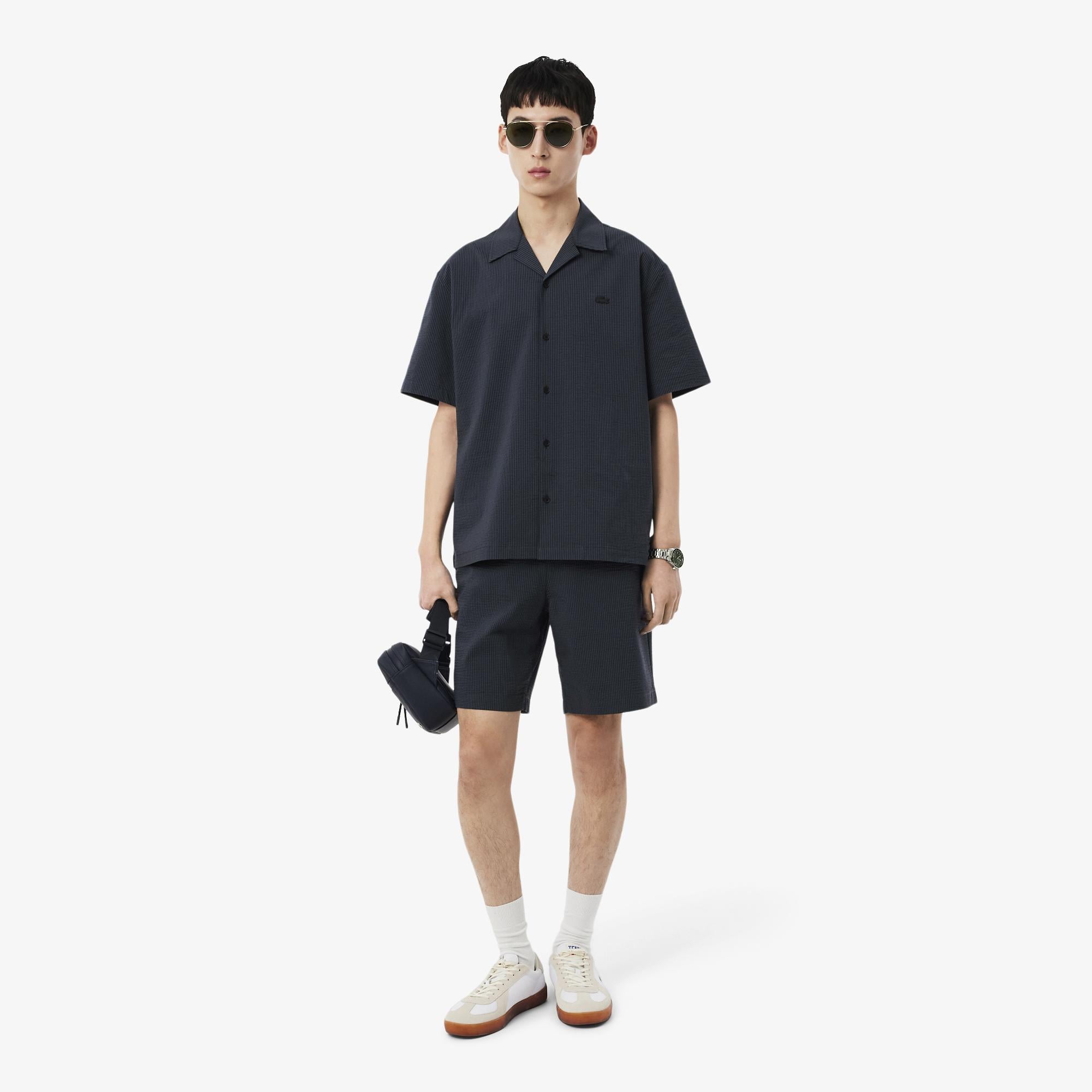 Lacoste Erkek Relaxed Fit Çizgili Siyah Şort