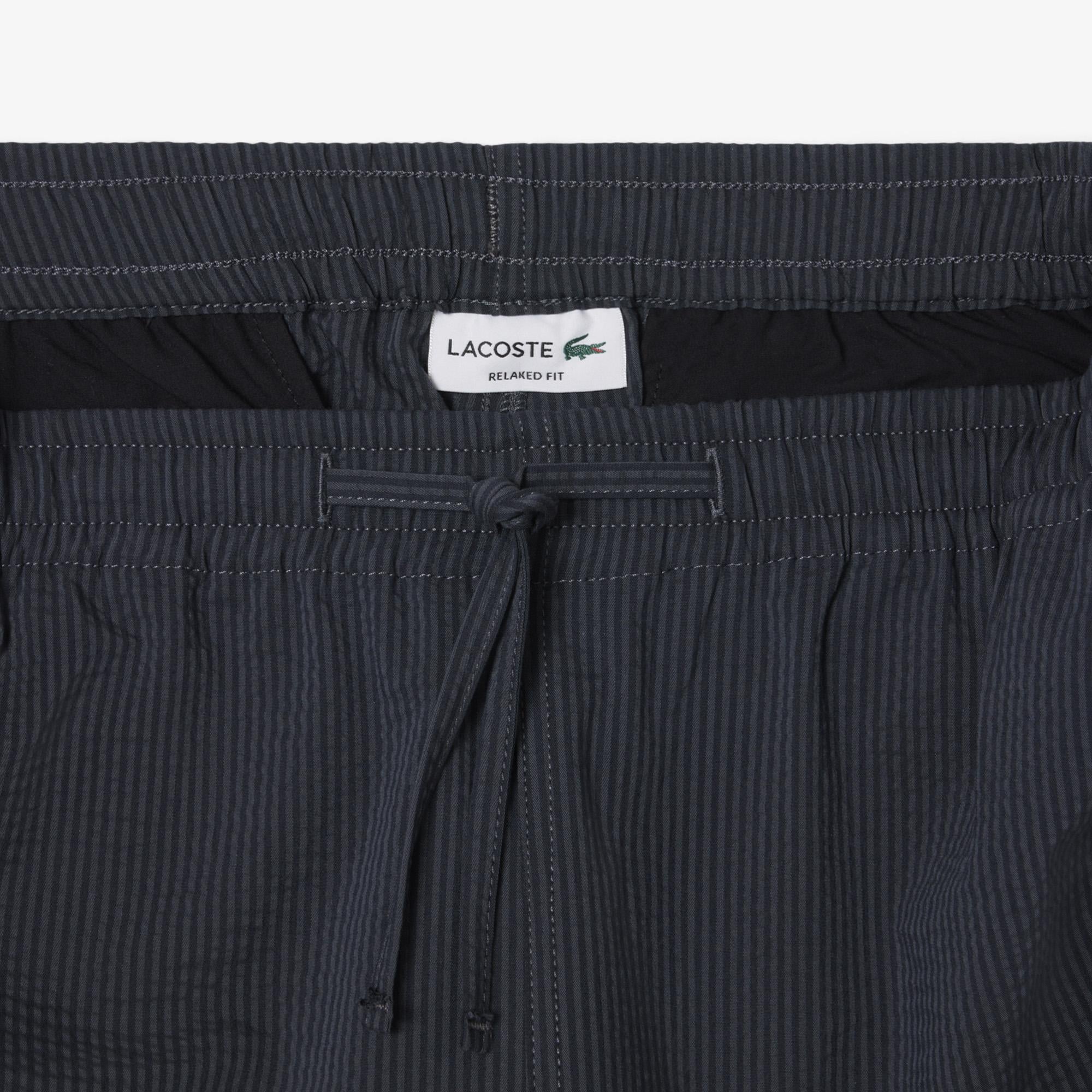 Lacoste Erkek Relaxed Fit Çizgili Siyah Şort