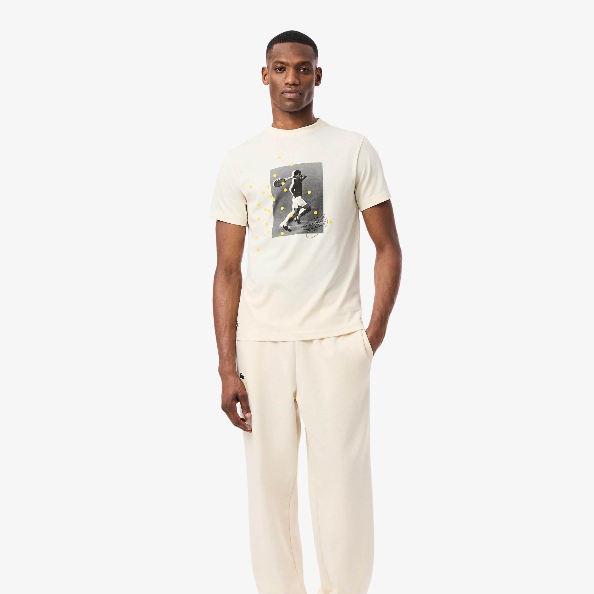 Lacoste Erkek Regular Fit Bisiklet Yaka Baskılı Krem T-Shirt