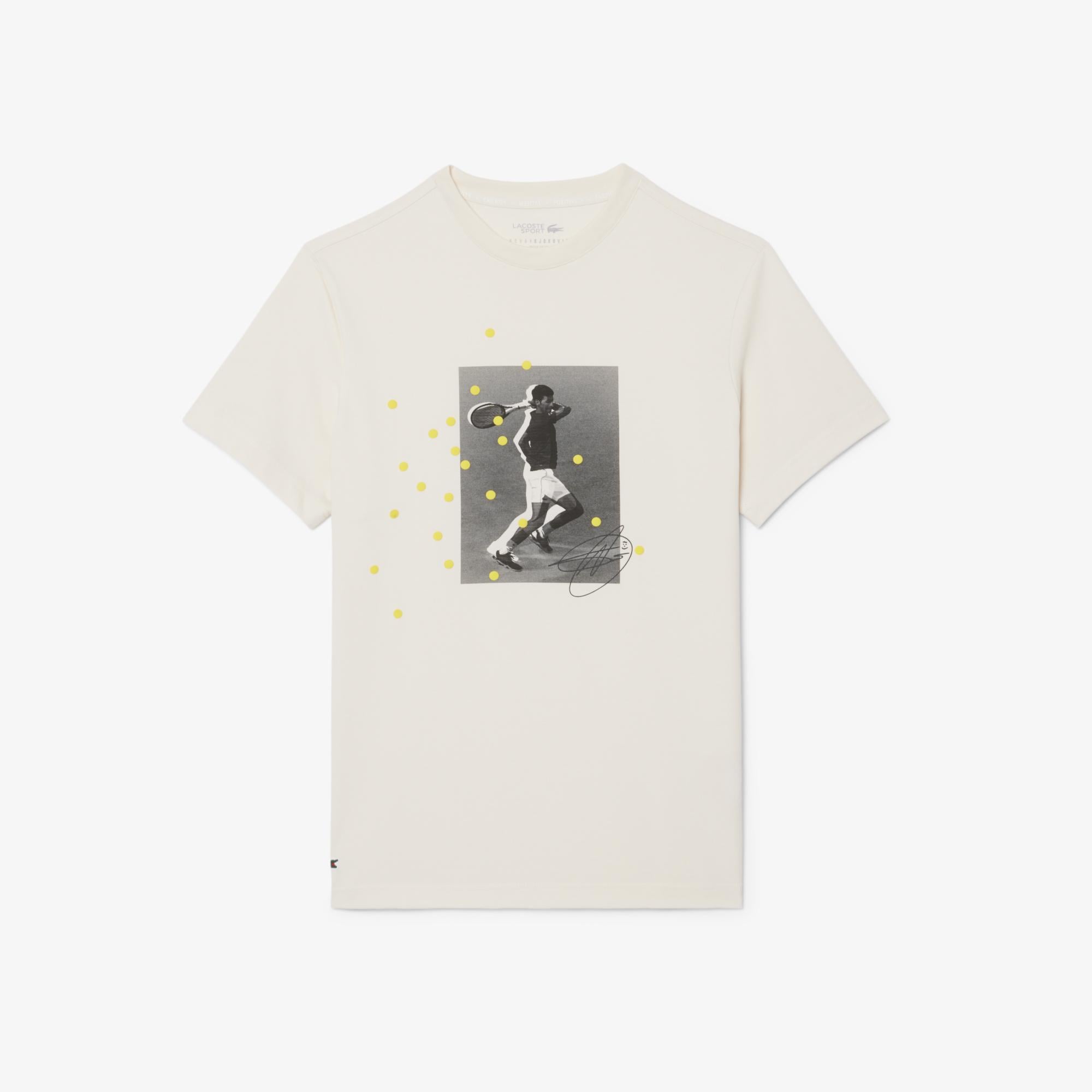 Lacoste Erkek Regular Fit Bisiklet Yaka Baskılı Krem T-Shirt