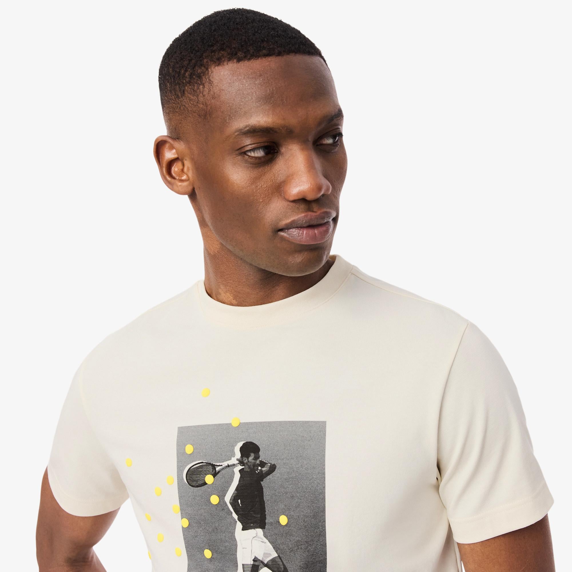 Lacoste Erkek Regular Fit Bisiklet Yaka Baskılı Krem T-Shirt
