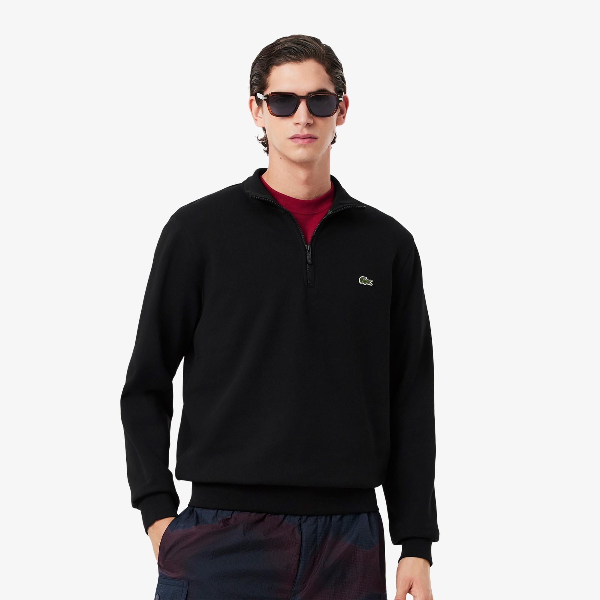 Lacoste Erkek Classic Fit Yarım Fermuarlı Siyah Sweatshirt