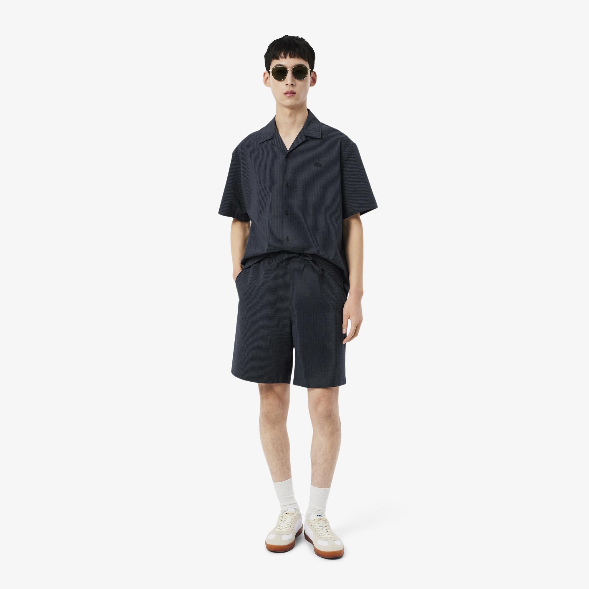 Lacoste Erkek Relaxed Fit Çizgili Siyah Şort