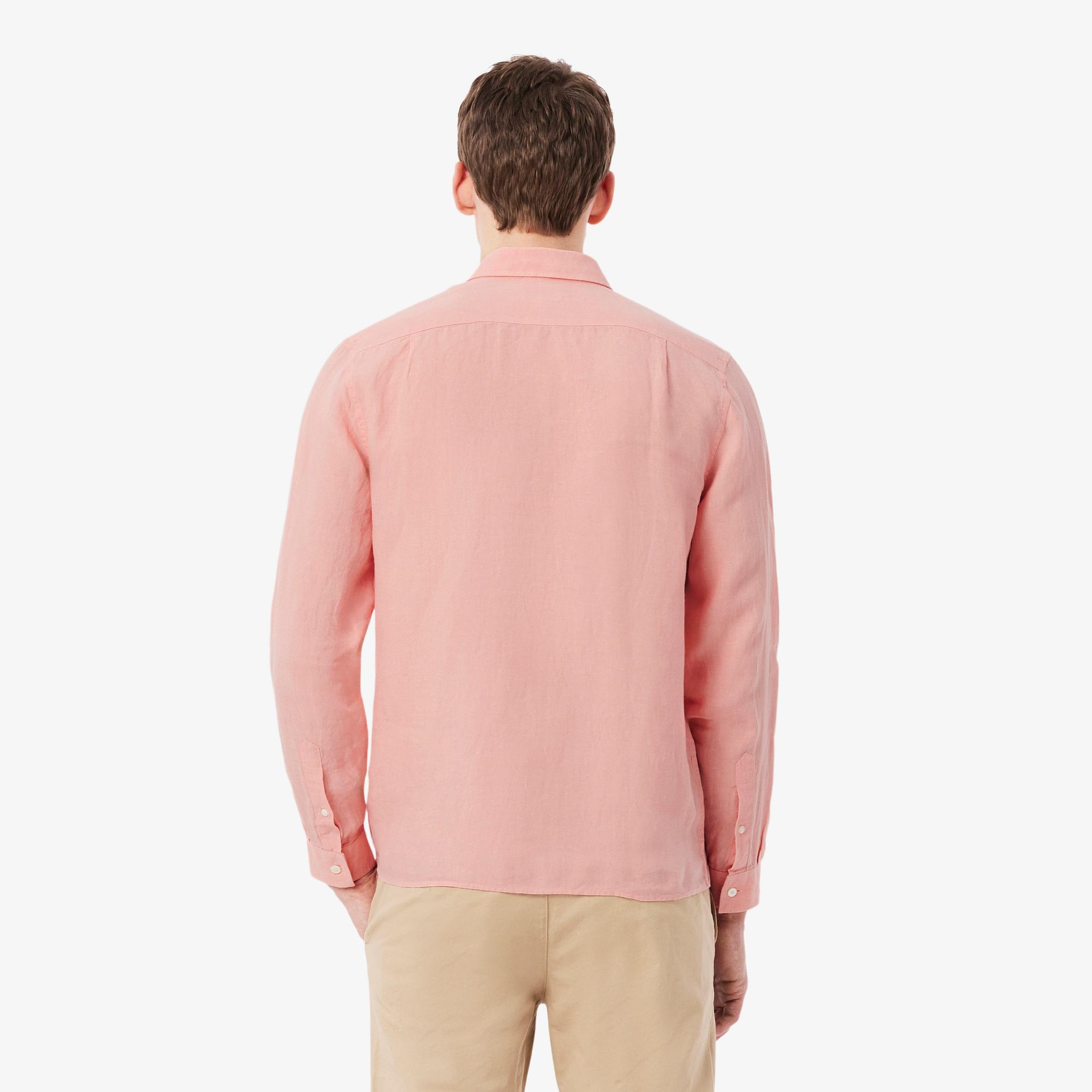 Lacoste Erkek Regular Fit Düğmeli Yaka Keten Pembe Gömlek