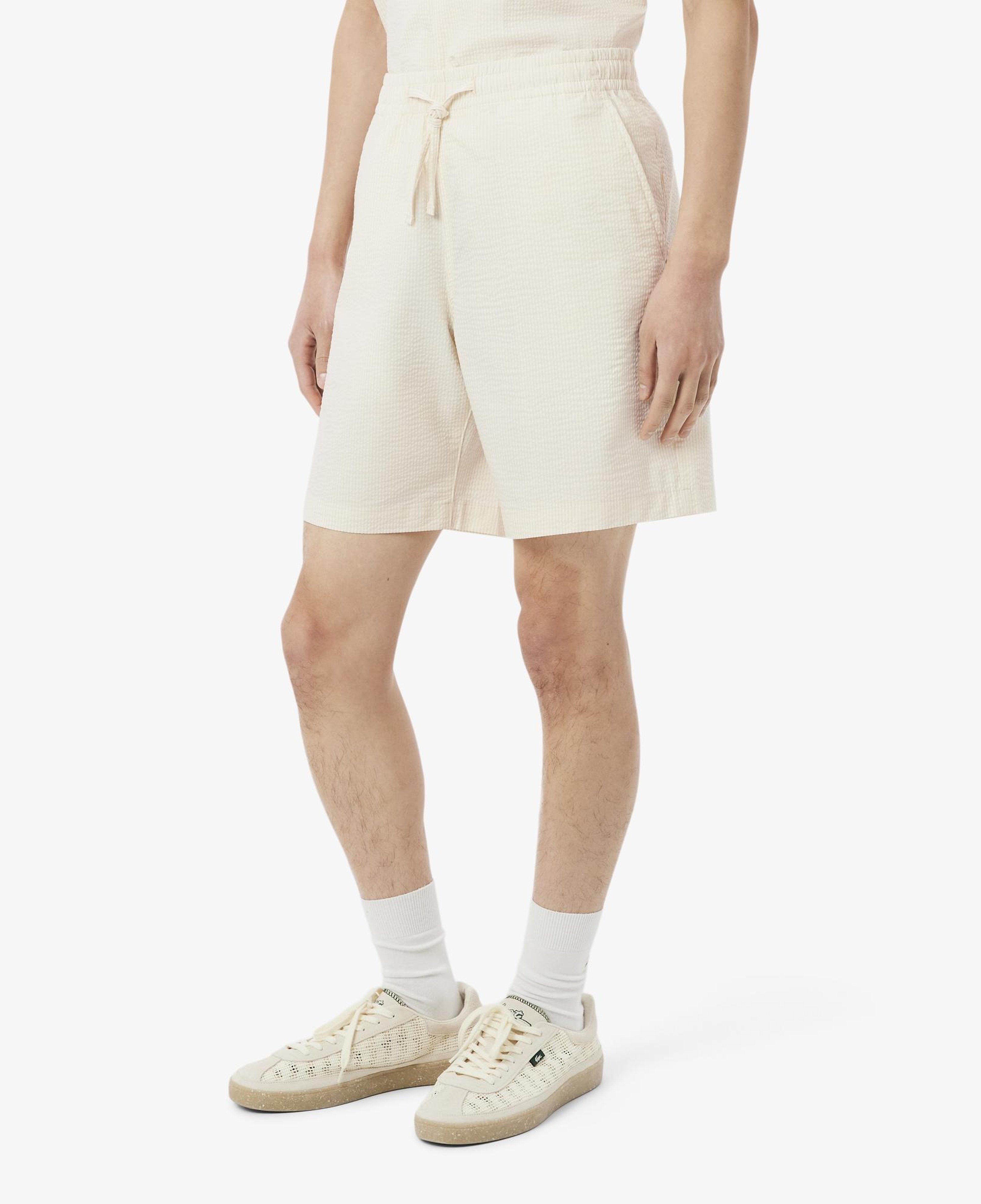 Erkek Relaxed Fit Çizgili Beyaz Şort