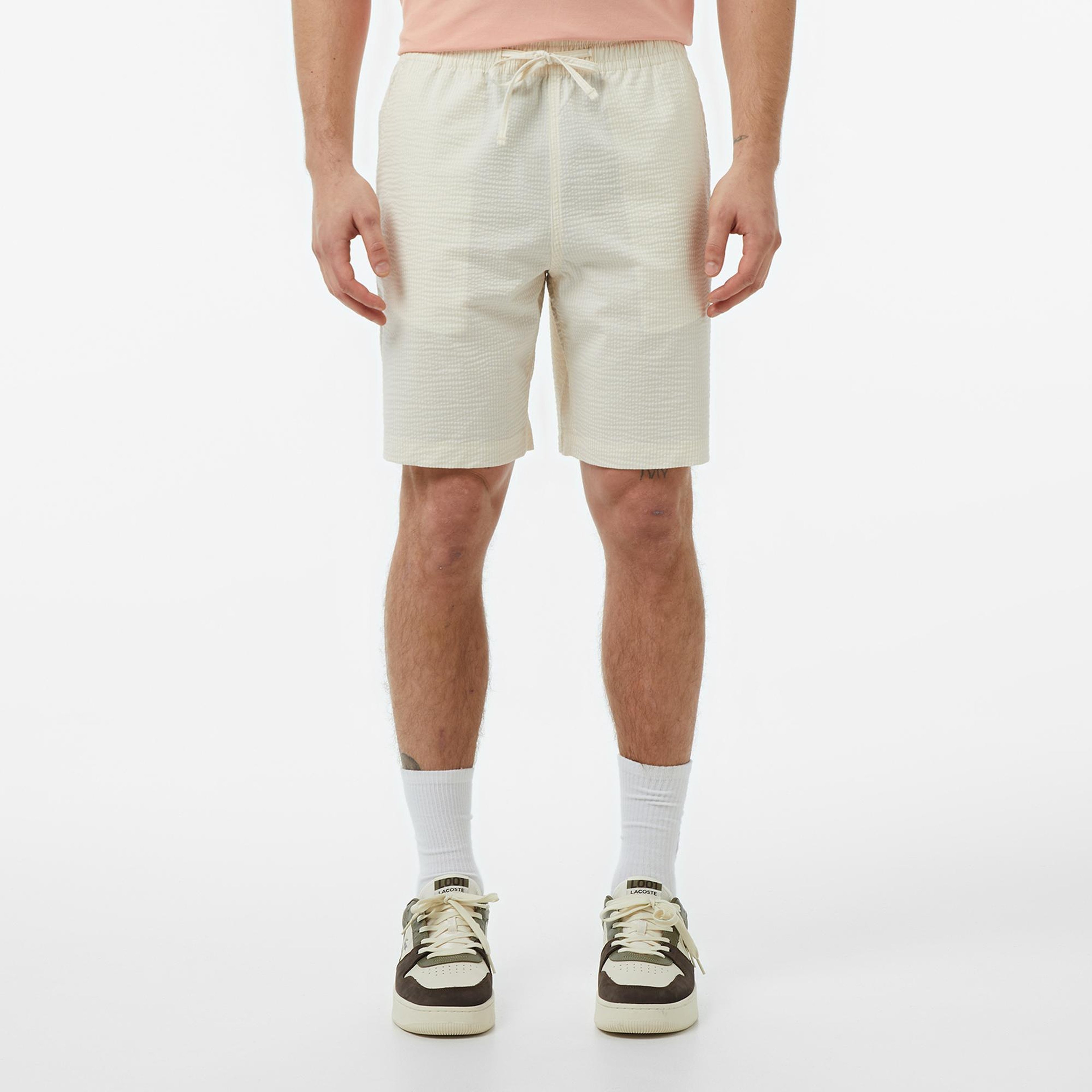 Erkek Relaxed Fit Çizgili Beyaz Şort