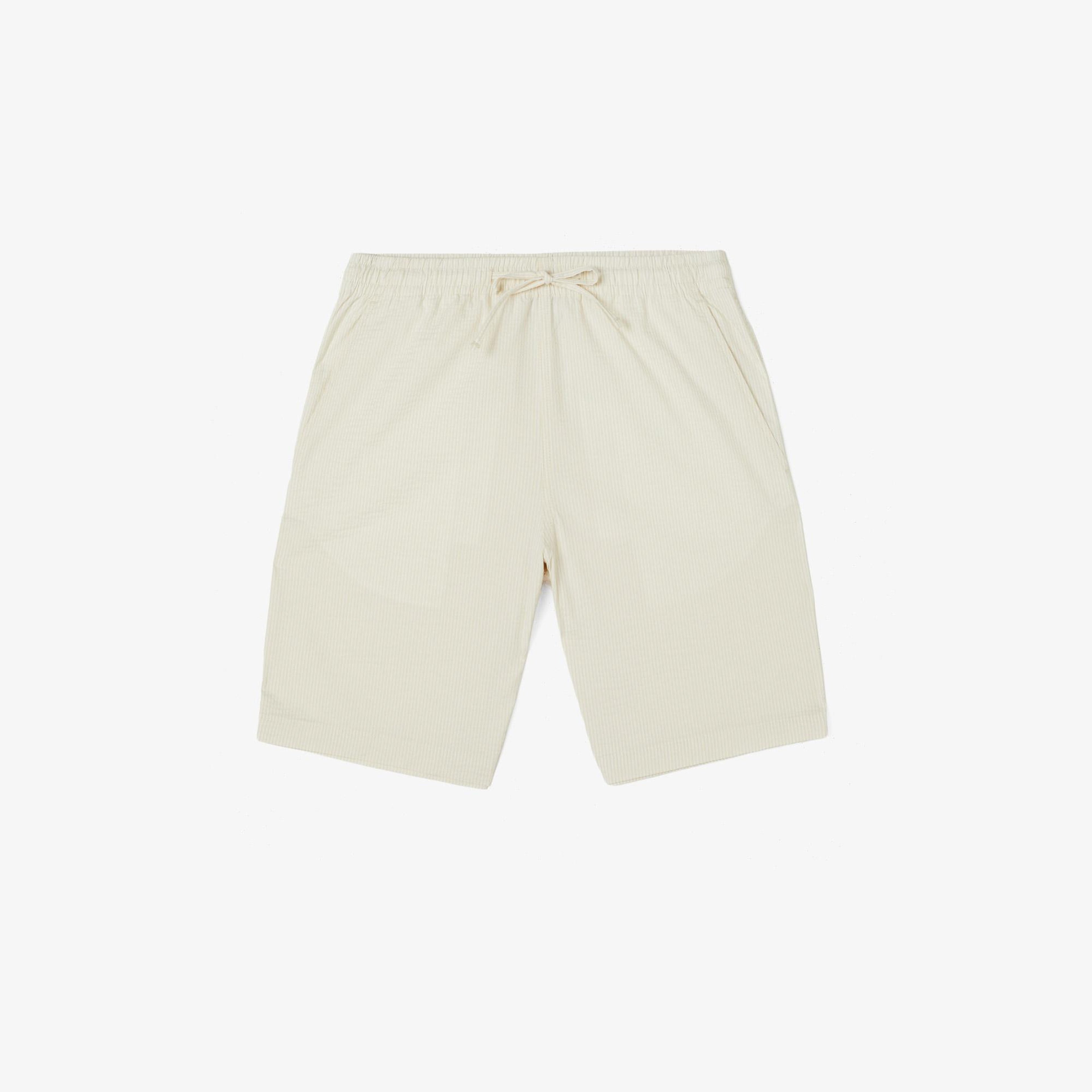Erkek Relaxed Fit Çizgili Beyaz Şort