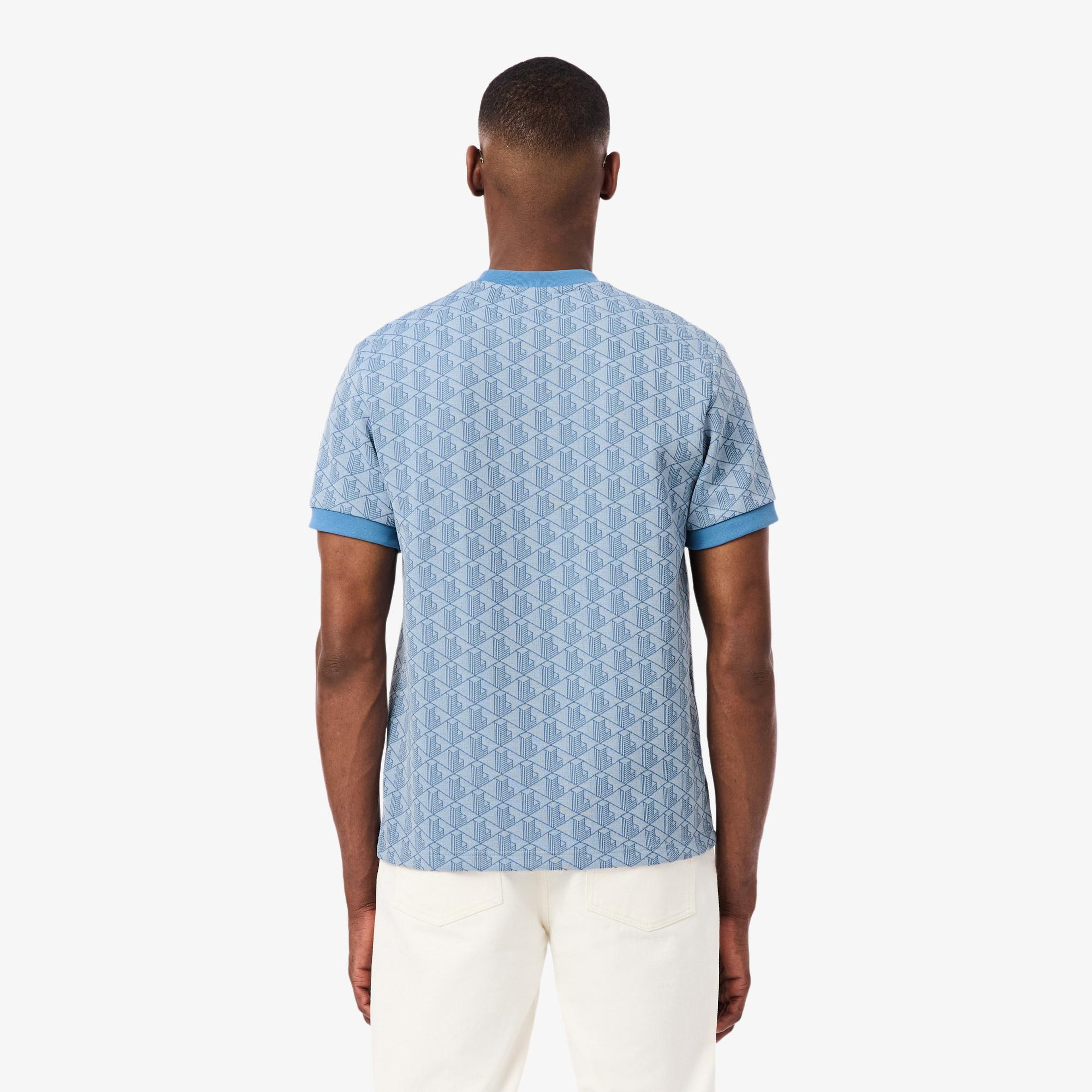 Lacoste Erkek Classic Fit Bisiklet Yaka Monogram Mavi T-Shirt