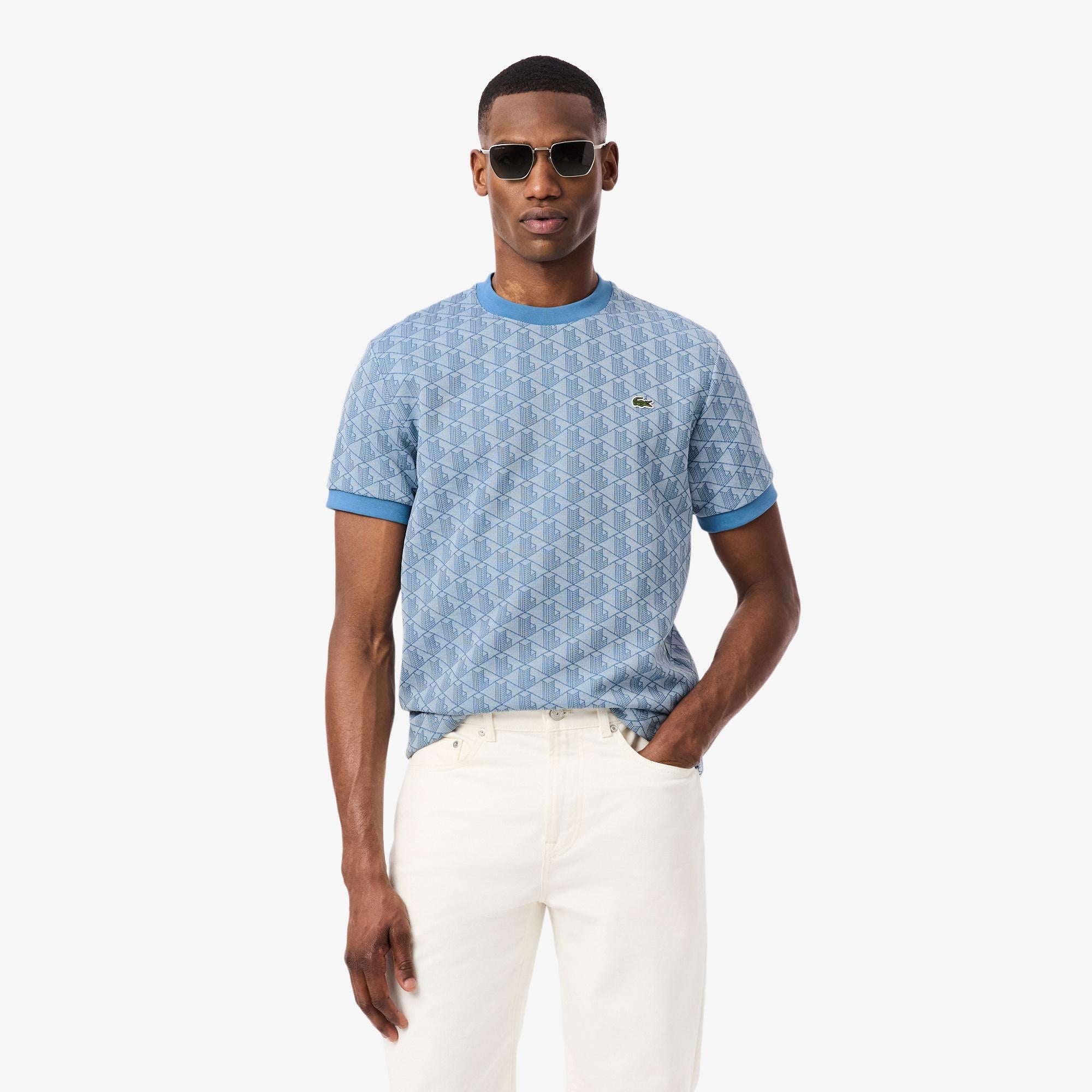 Lacoste Erkek Classic Fit Bisiklet Yaka Monogram Mavi T-Shirt