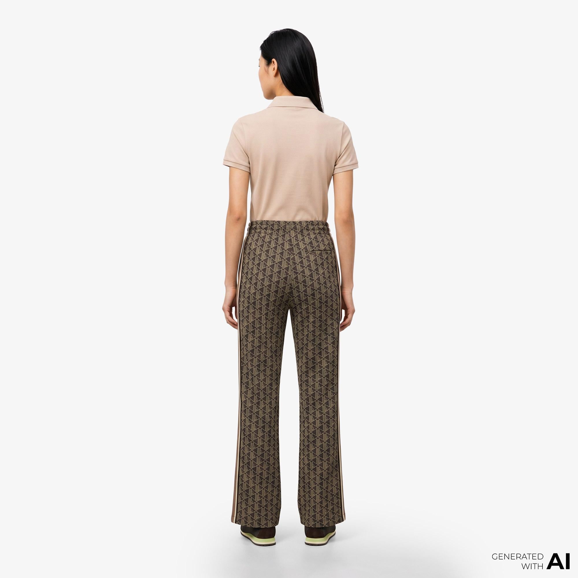 Lacoste Kadın Flare Fit Monogram Kahverengi Eşofman Altı