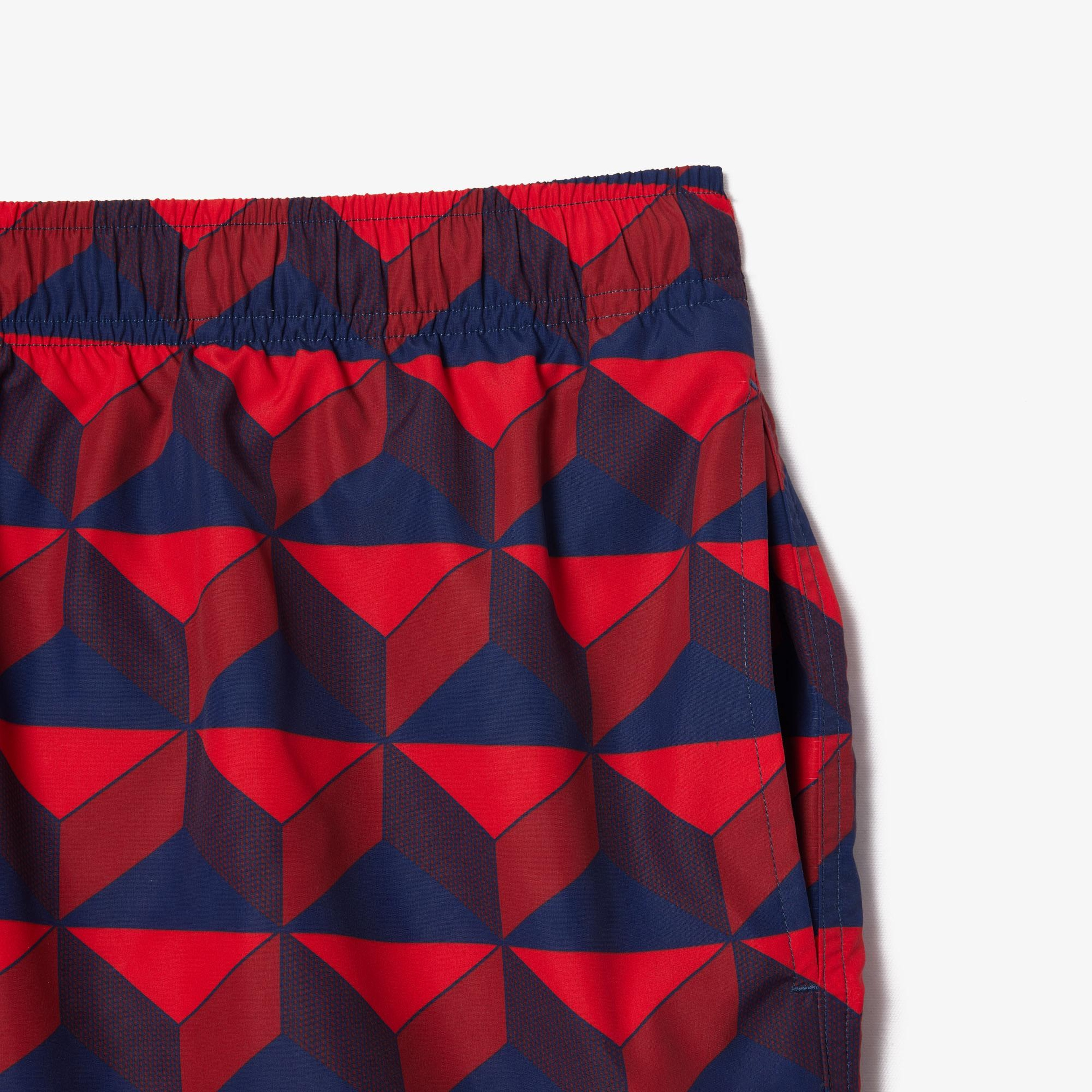 Lacoste Robert George Erkek Baskılı Bordo Deniz Şortu
