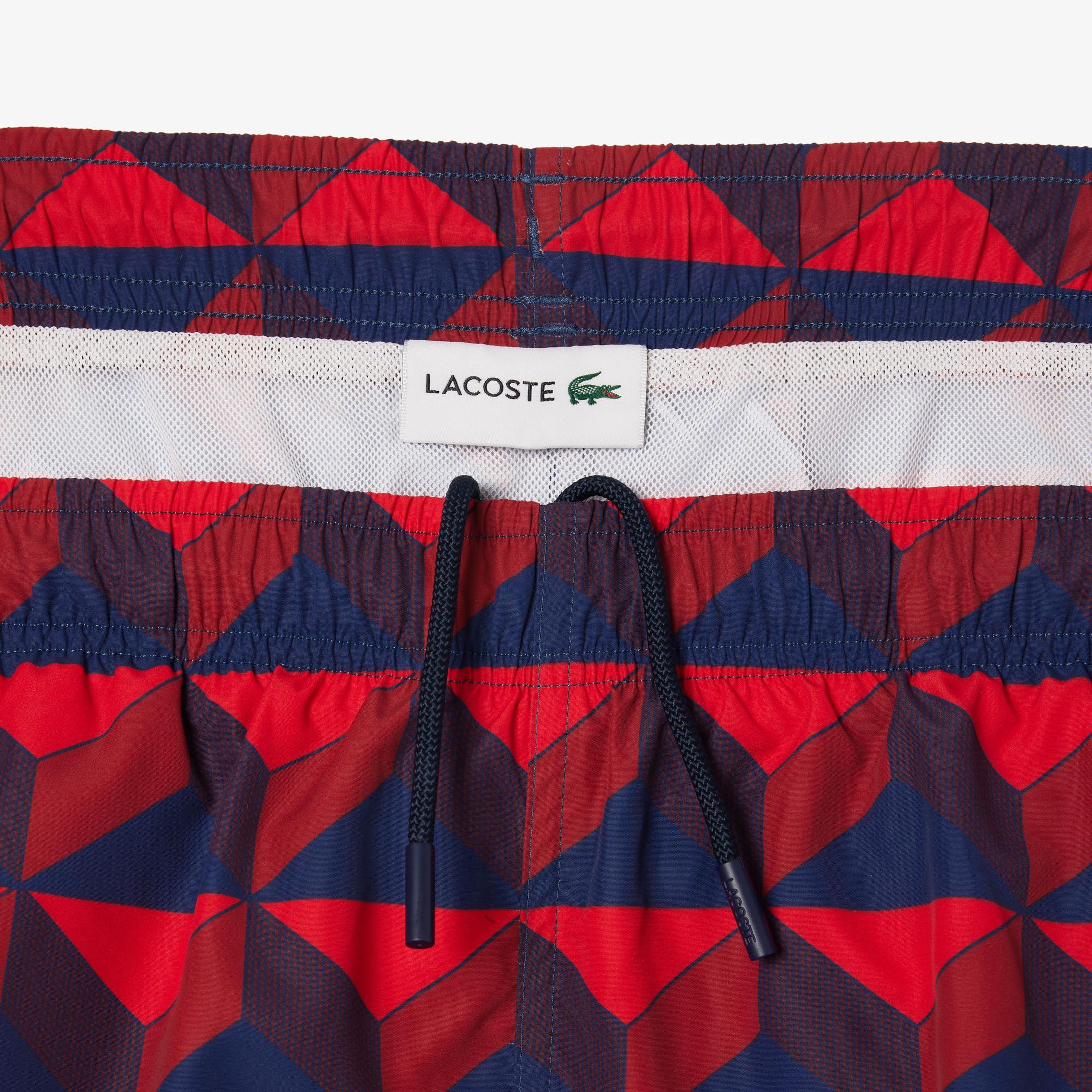 Lacoste Robert George Erkek Baskılı Bordo Deniz Şortu